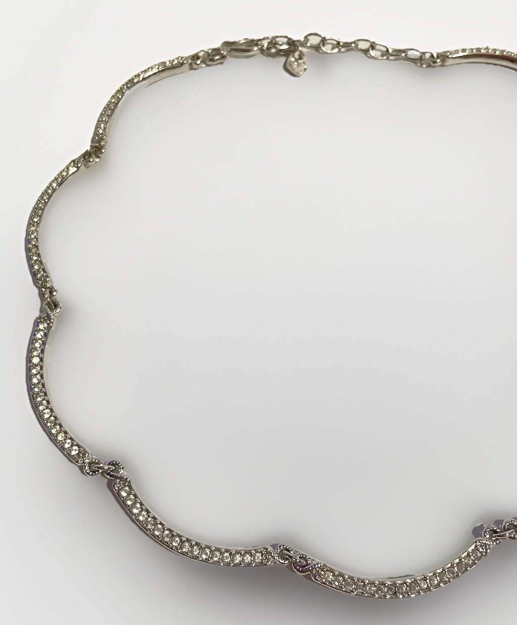Vintage Swarovski Clear Pave Crystal Wave Collar Necklace-Signed Swan Mark