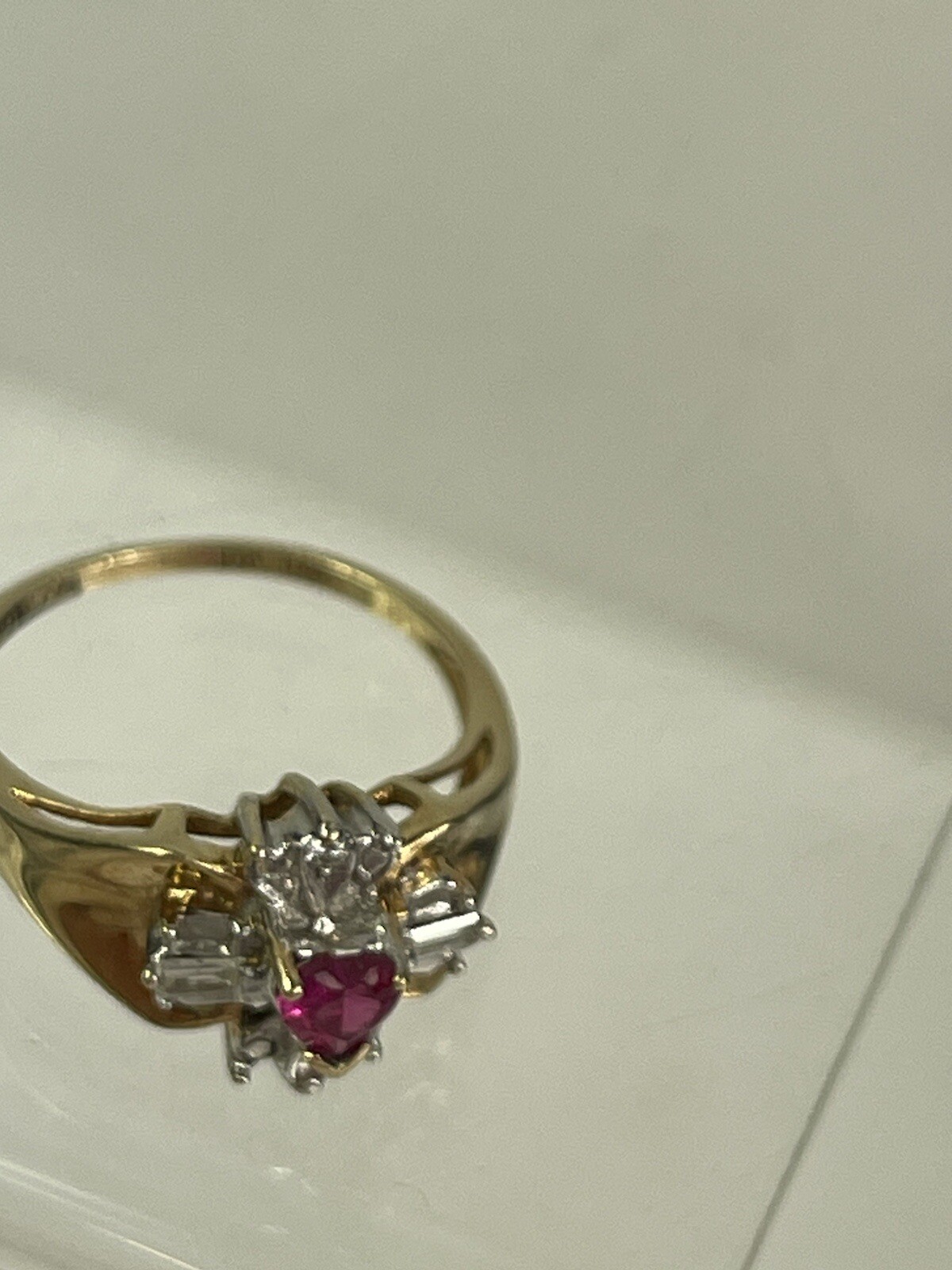 10k Yellow Gold RBC Hearts & Garnet Flowers Cocktail Ring Superb ! Size 6.5