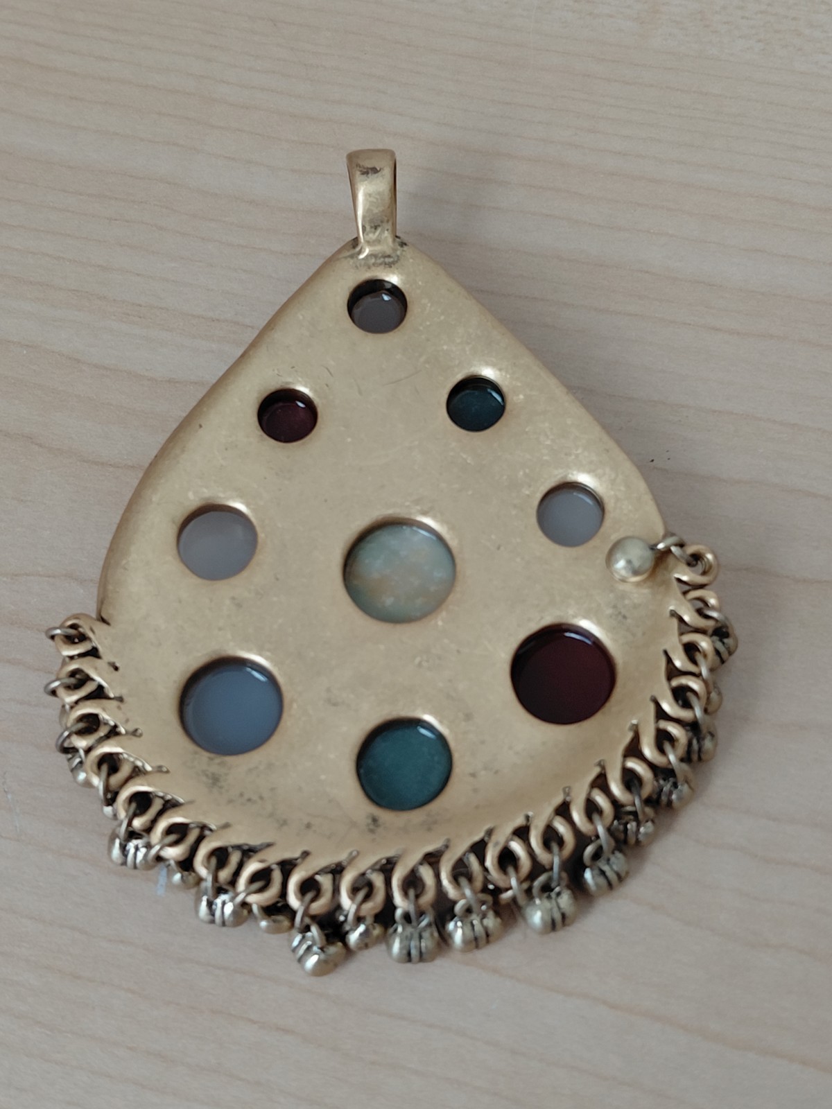 Vintage Glass Pendant _Agate Natural Stone Large – 4 In Length-Gold Tone