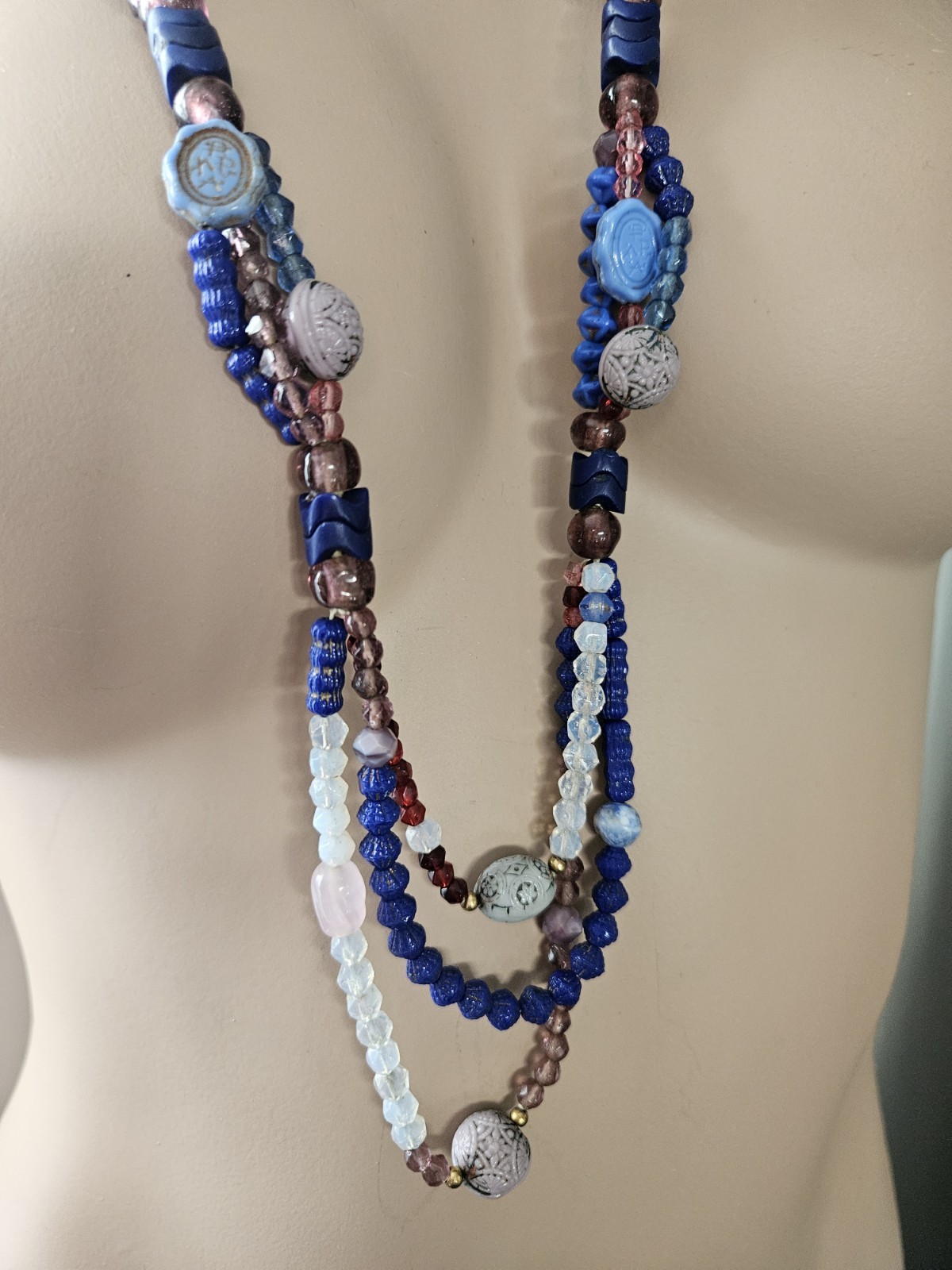ANTIQUE NEIGER 1920s ART Deco BLUE GLASS BEAD Necklace
