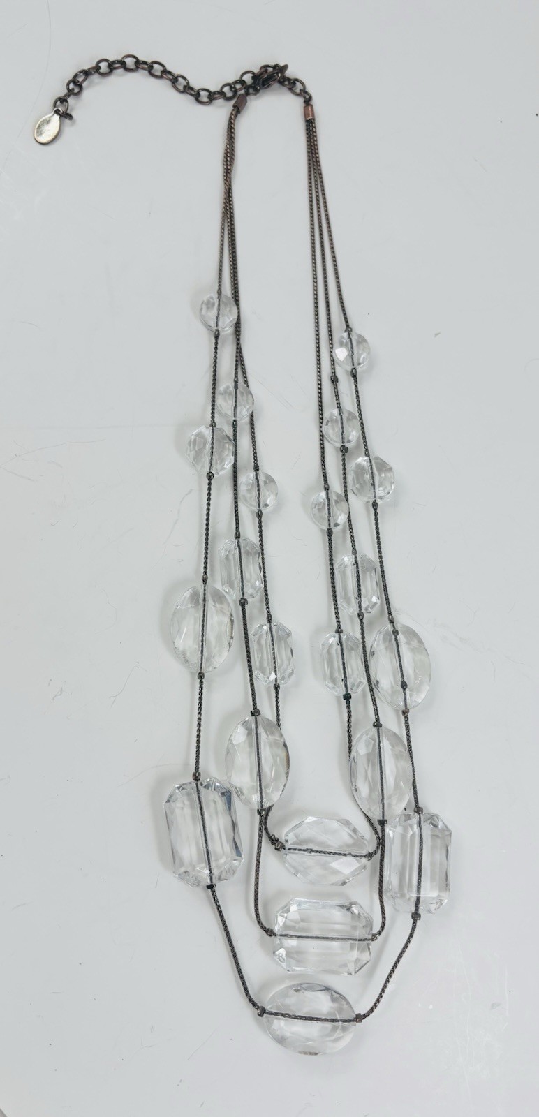 Robert Rose Necklace Clear Silver Tone Acrylic Multi Strand 80s