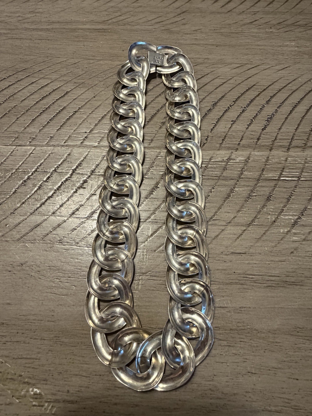 Large Vintage 925 Mexican Taxco Modernist Sterling Silver Curb Link Necklace
