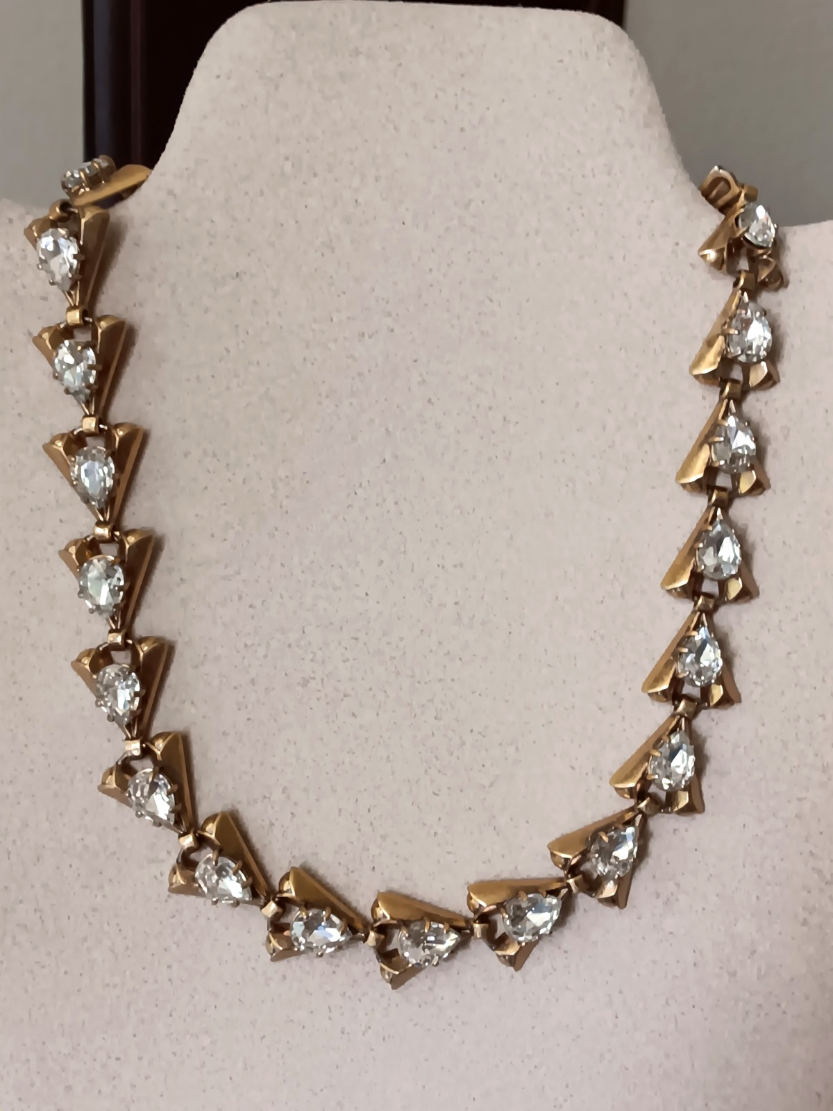 Vintage J.Crew Matte Gold Tone Necklace with Faceted Triangular Crystals