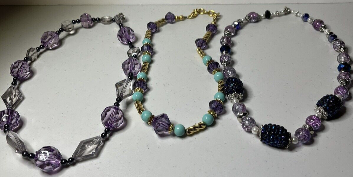 Lavender and Purple Costume Jewelry Necklaces with Lobster Claw Clasps Lot of 3