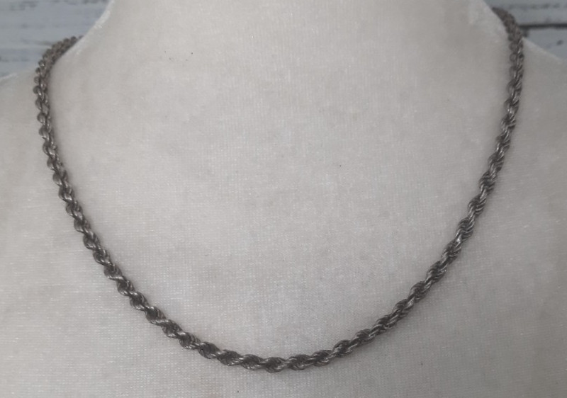 Rope Chain Twisted Silver Tone Vintage Princess Length 19 3/4″