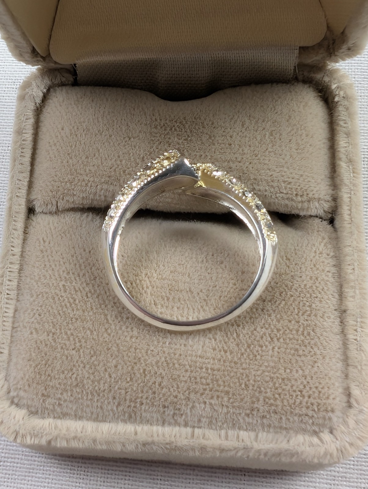 Charles Winston CW Sterling Silver Marcasite CZ Two Toned Bypass Ring Sz 7.5