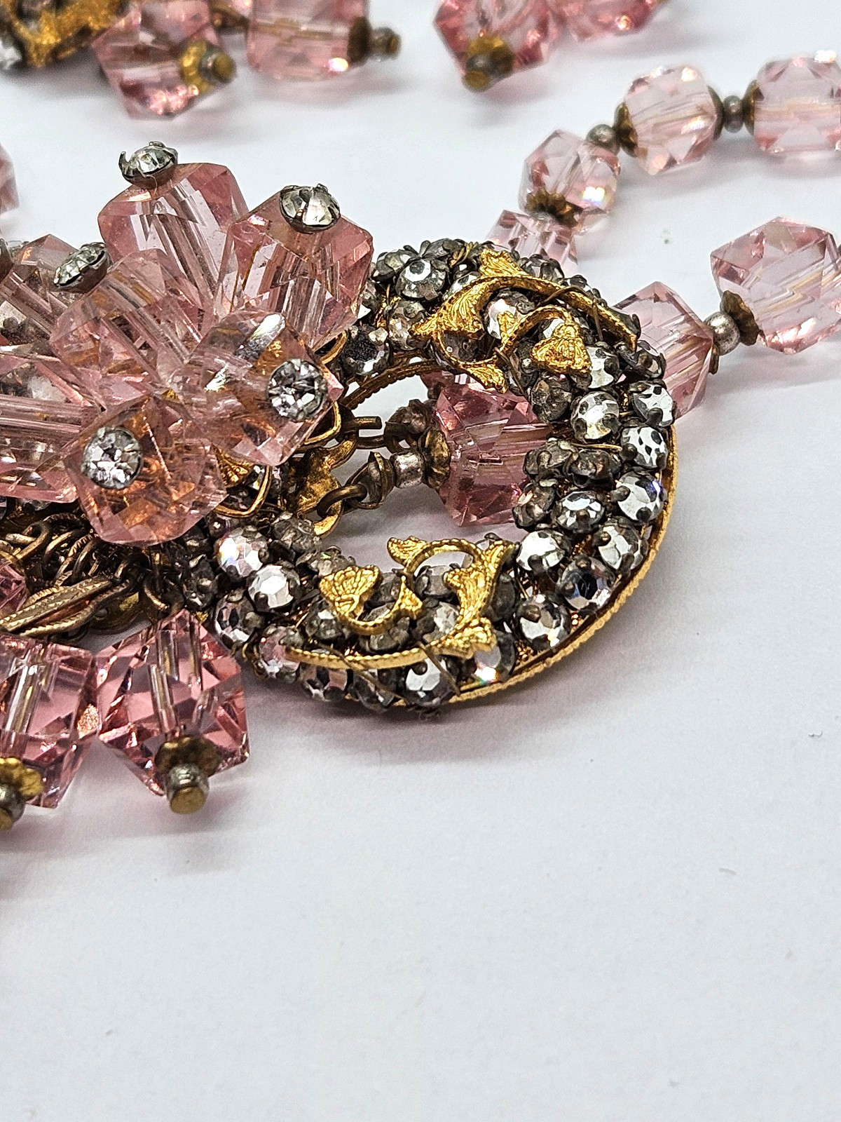 Vintage Original by Robert? Necklace & Earrings Pink Crystal Beads Rhinestones