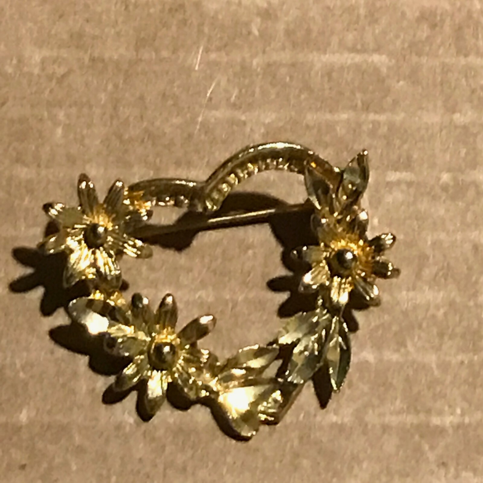 Estate Goldtone Heart with Flowers Pin Brooch – 1.5 x 1 and 3/8th’s inches –
