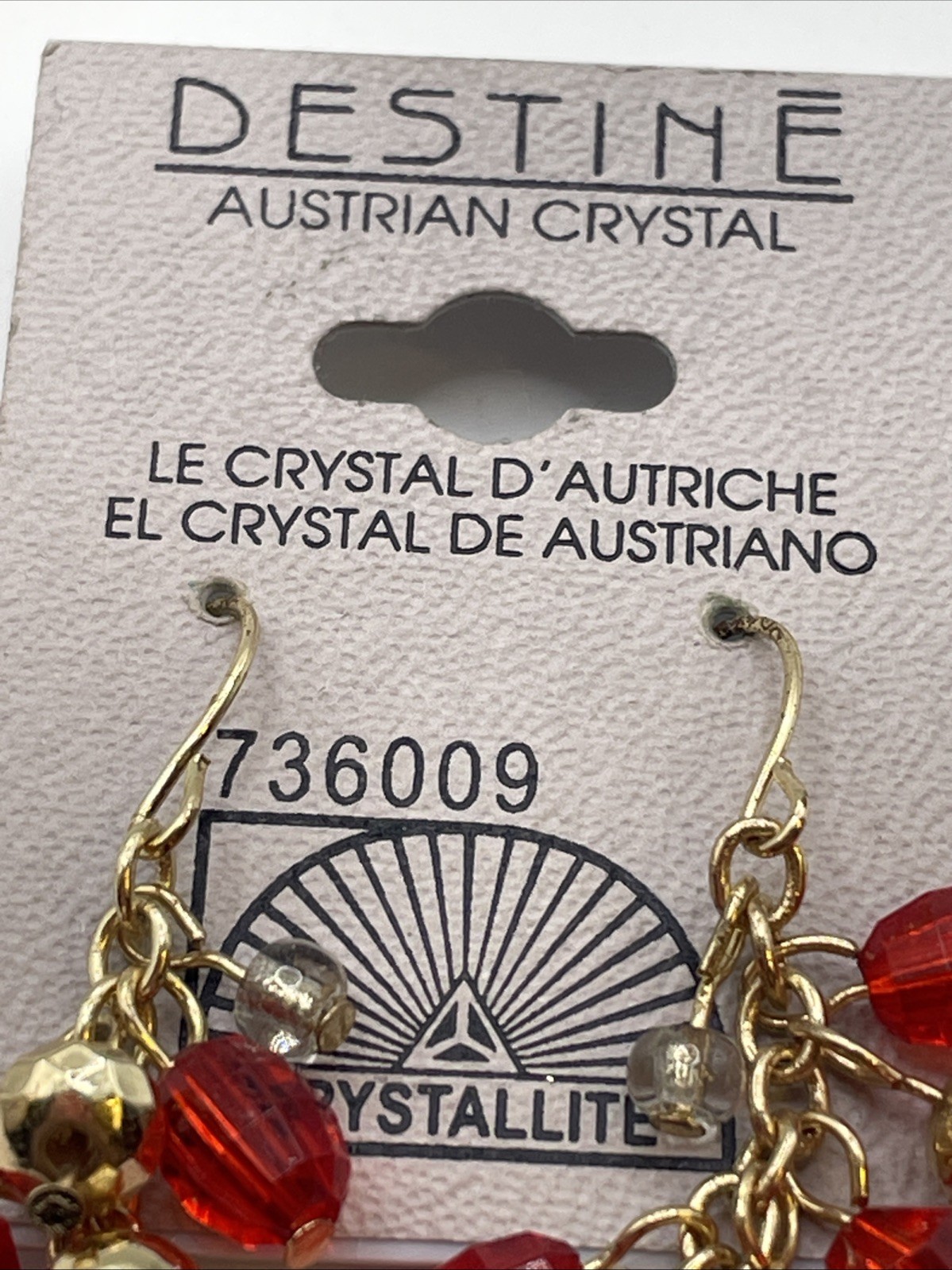 Earrings Austrian Crystal Red Acrylic Gemstones Gold Tone Hook Dangle Jewelry
