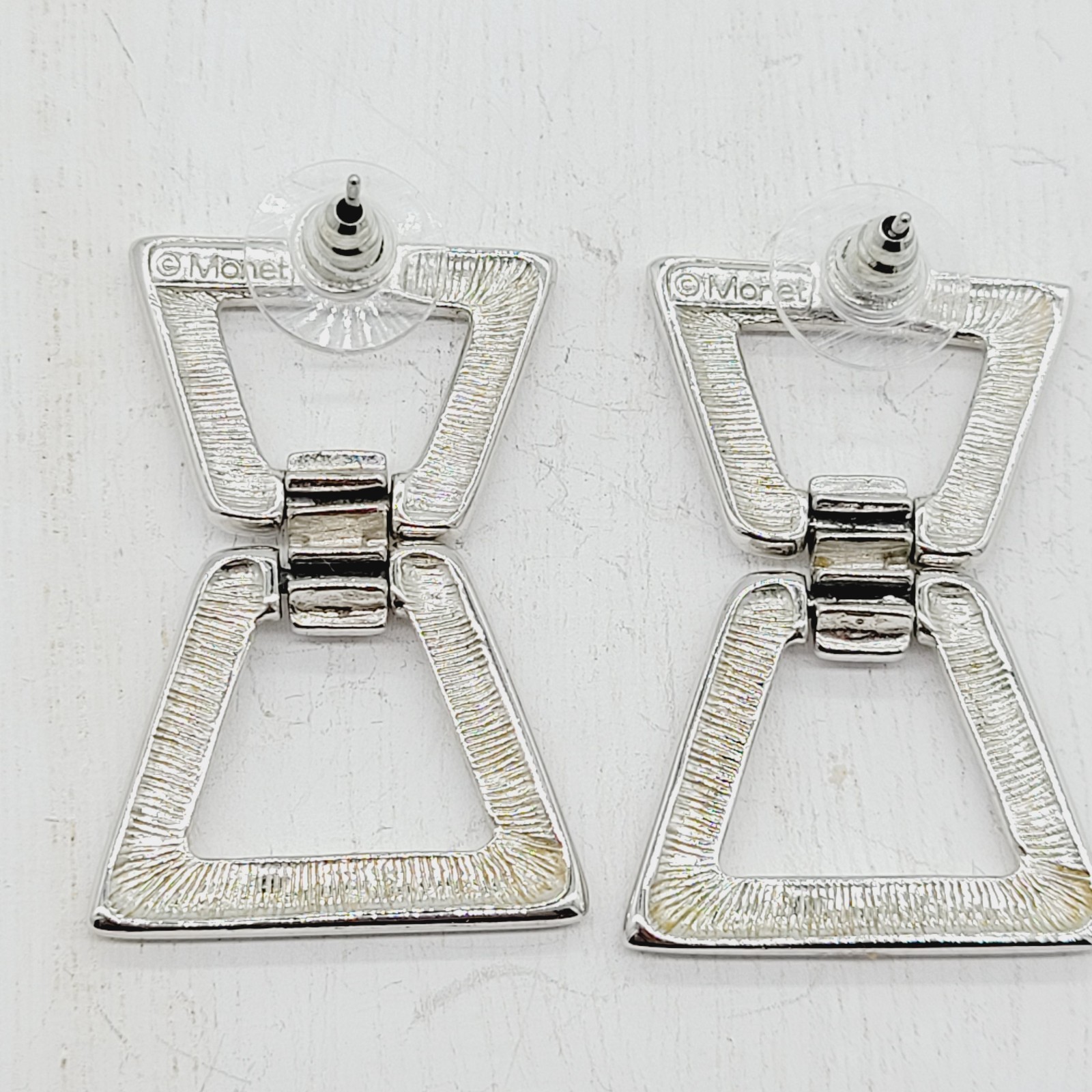 Vintage Monet Silver Tone Geometric Dangle Earrings Business Casual Pierced