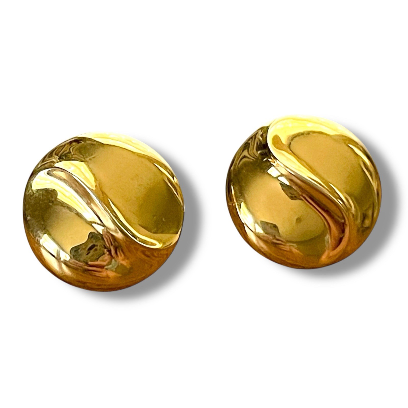 Vintage 1980s Trifari Earrings Gold Tone Swirl Button Post Back Signed Old Money
