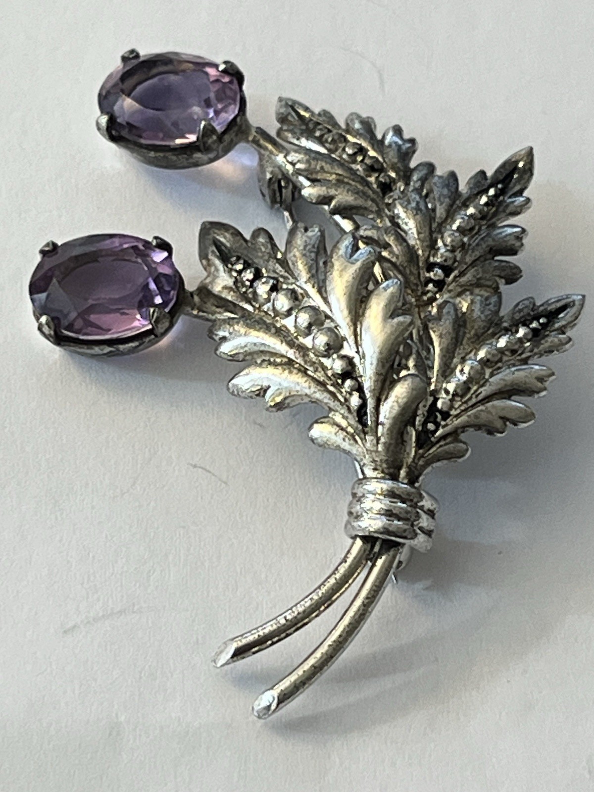 Vintage Binder Bros Sterling Silver Amethyst Floral Bouquet Pin Brooch Signed BB