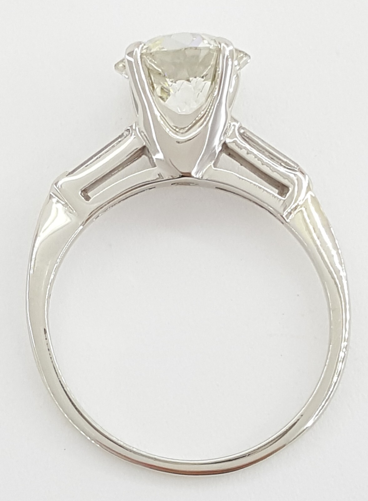 Antique Old European Cut Diamond Engagement Ring 3-Stone 1.66 ct 14K White Gold