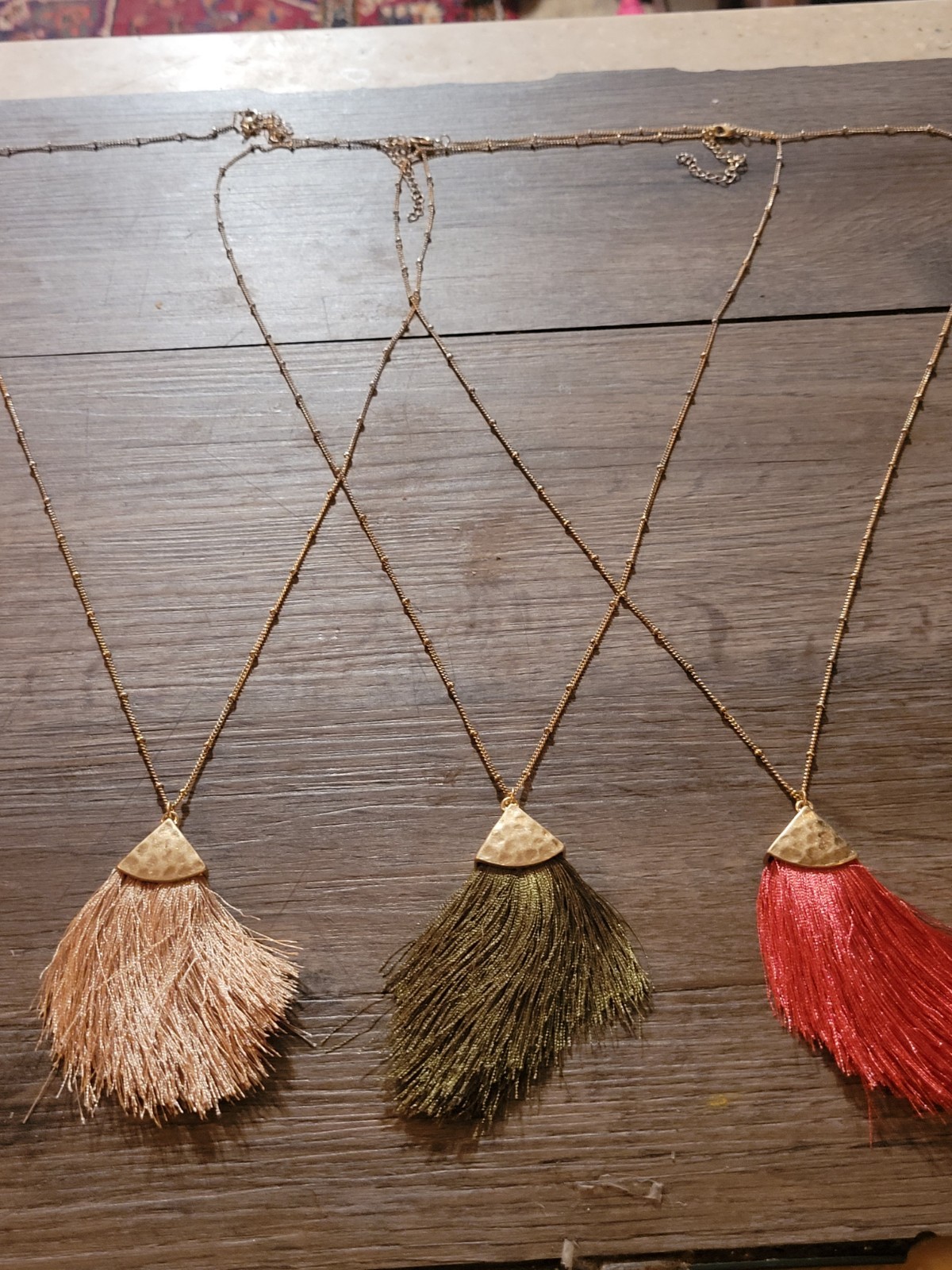 Lot of 3 Gold Tone Fringe Pendant Necklaces Costume Jewelry Vintage to Modern