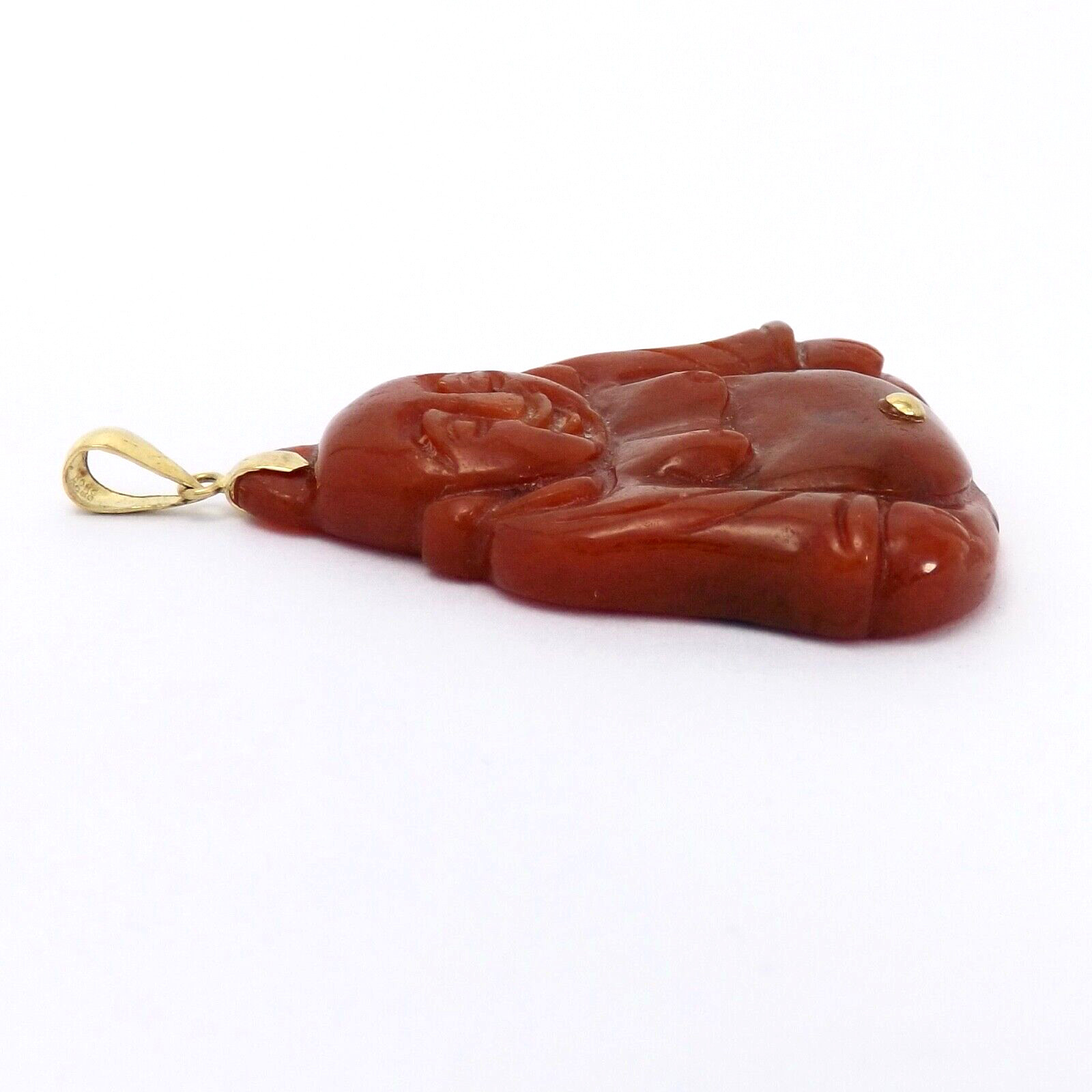 14k Gold Red Jade Laughing Happy Buddha Charm Pendant