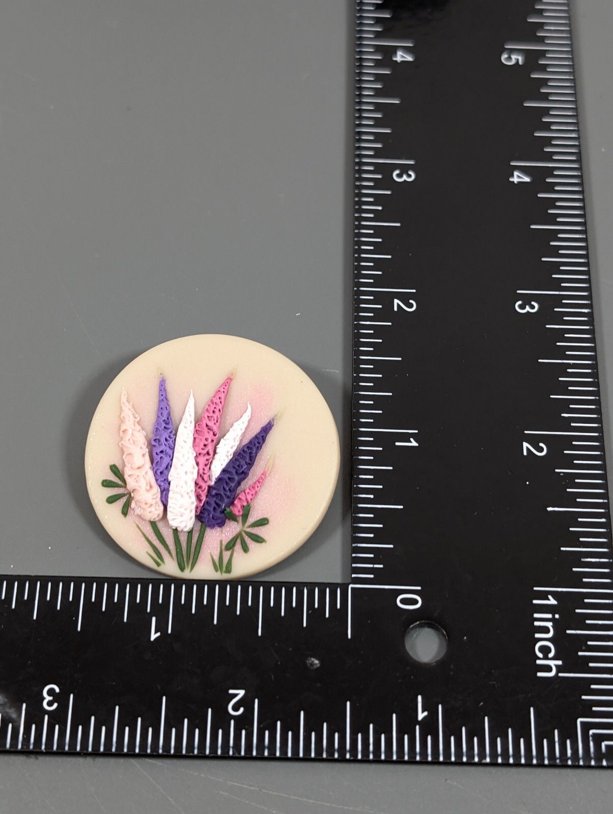 Vintage Pink Purple White Flower Resin Bouquet Wildflower Brooch Pin Round