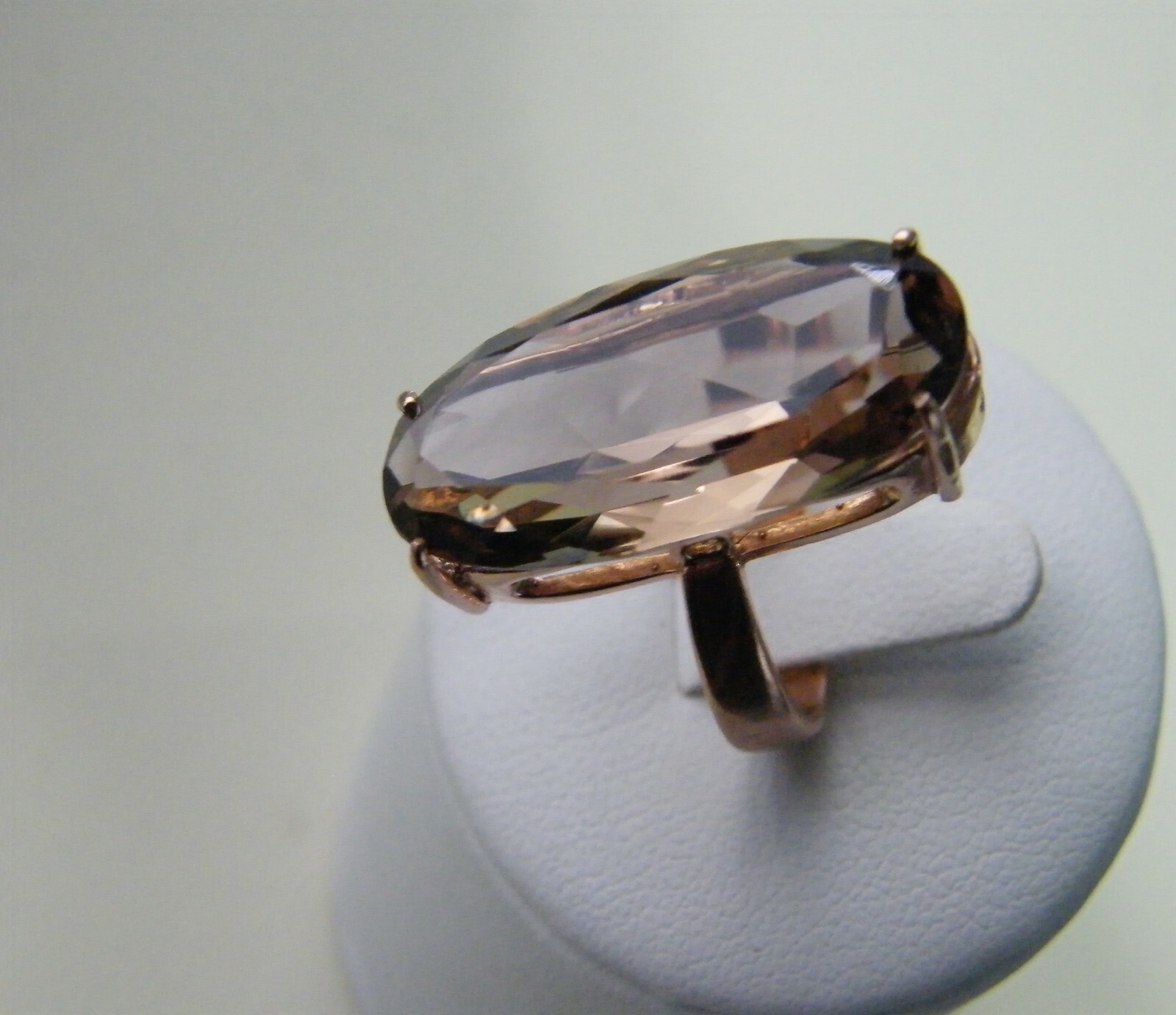 ART DECO 9CT ROSE GOLD 13CT SMOKEY QUARTZ LONG RING, SIZE Q, STUNNING, 8.04 GRMS