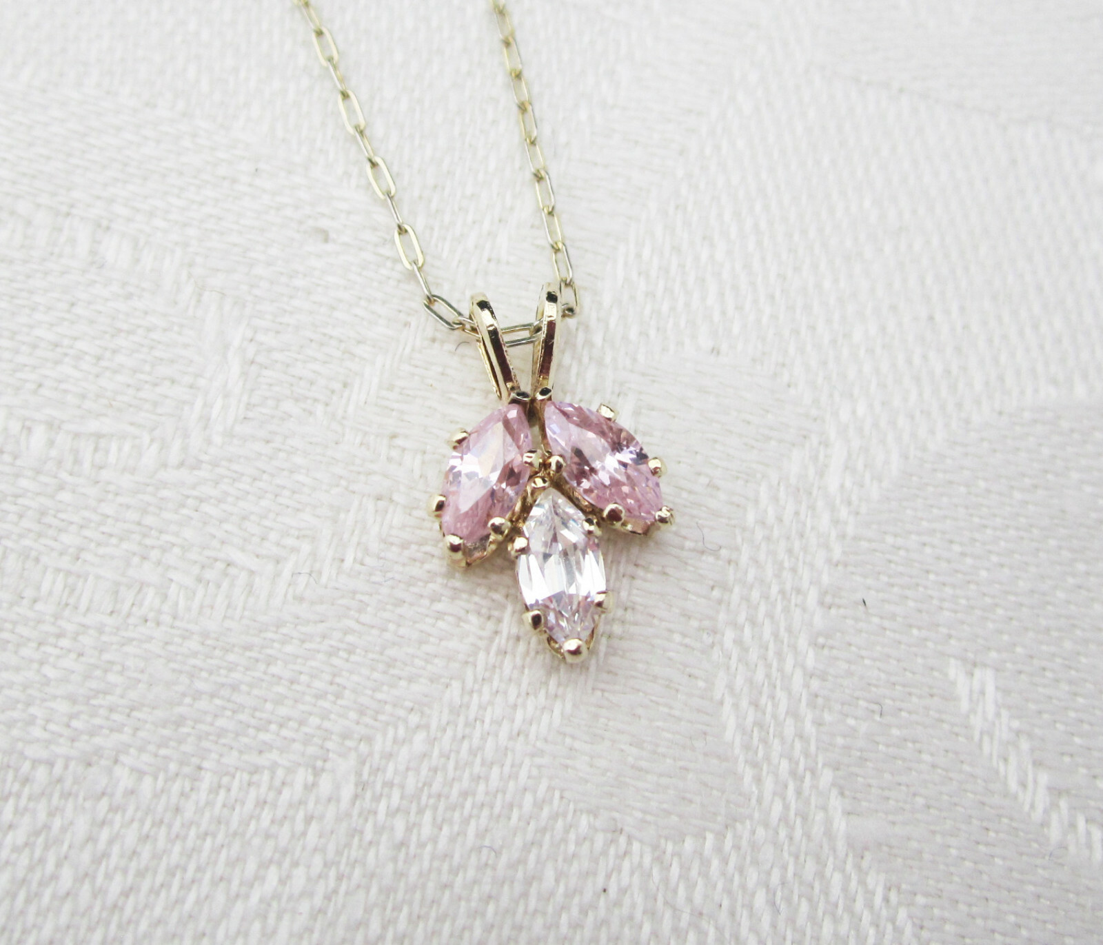 12K Gold Filled Pretty Marquise Cut Pink & Clear CZ Pendant Necklace NOS