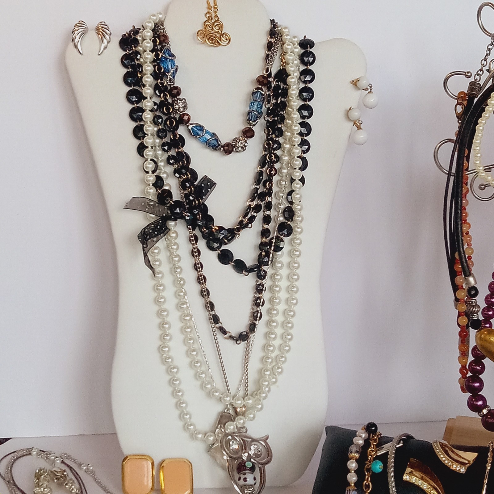 50 Pc Vintage to now Jewelry lot Necklaces Bracelets Earrings Brooches Rings