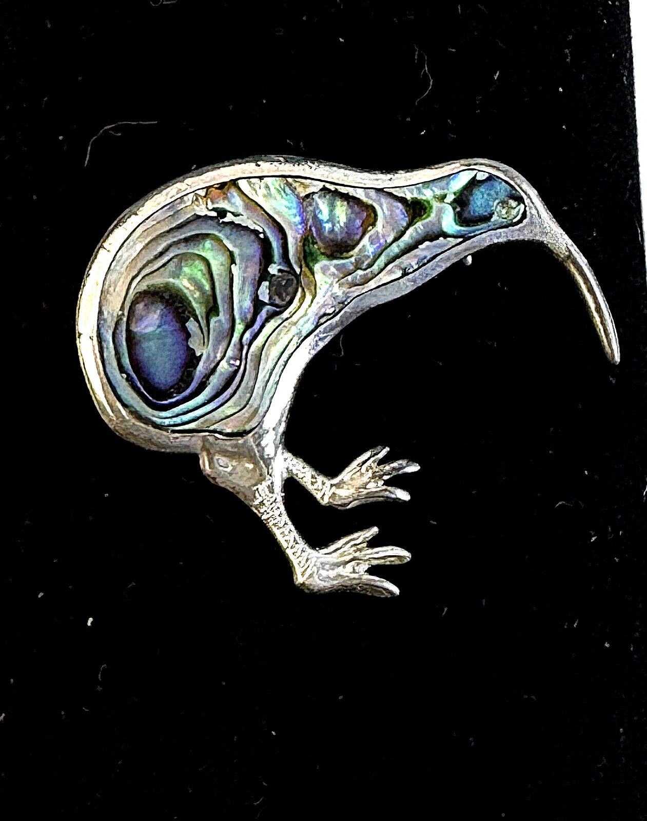GORGEOUS Ataahua Maori New Zealand 925 Silver Abalone Kiwi Bird Brooch !