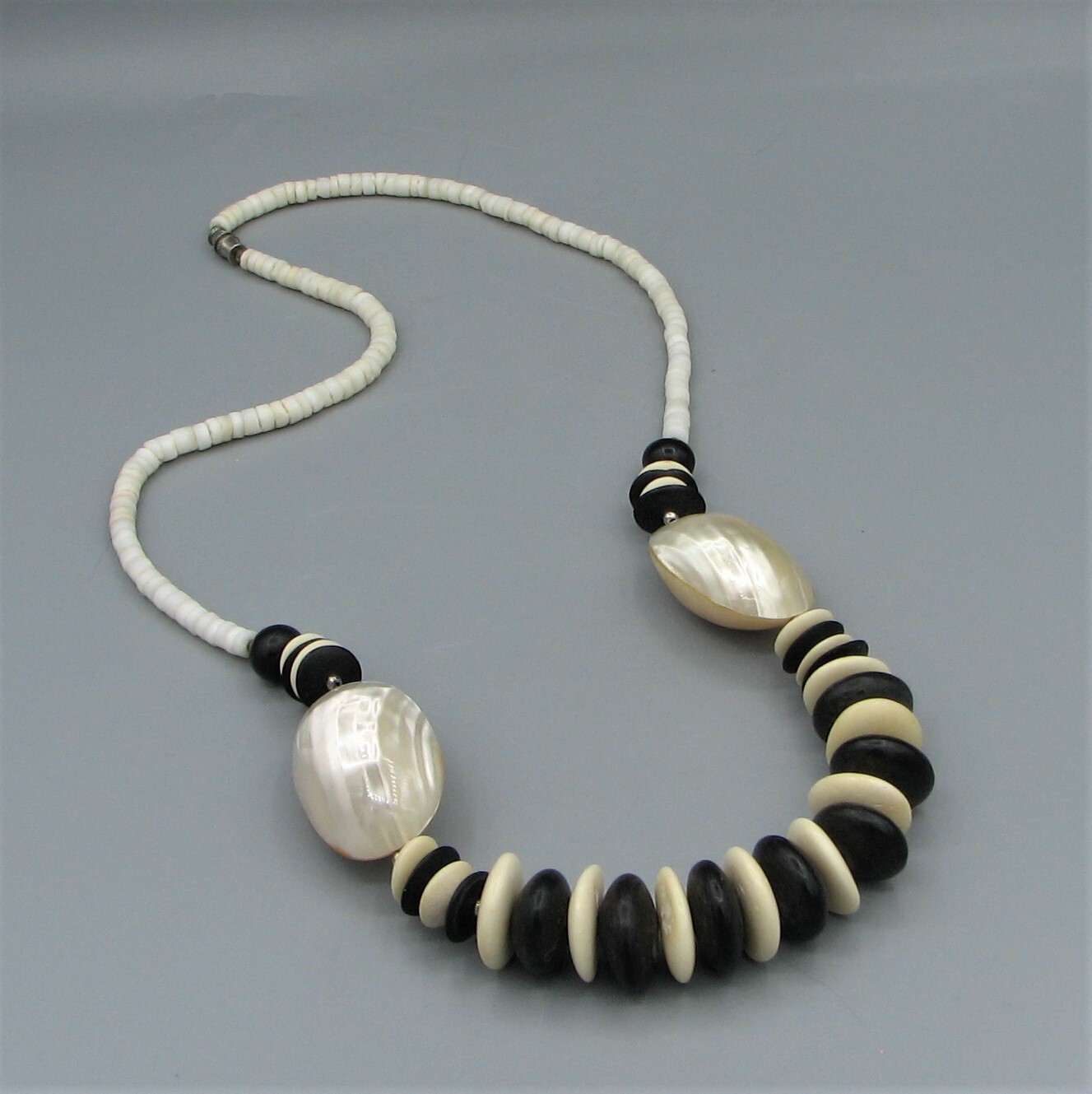 Vintage Exceptional MOP And Shell Heishi Necklace #5569 Free Shipping