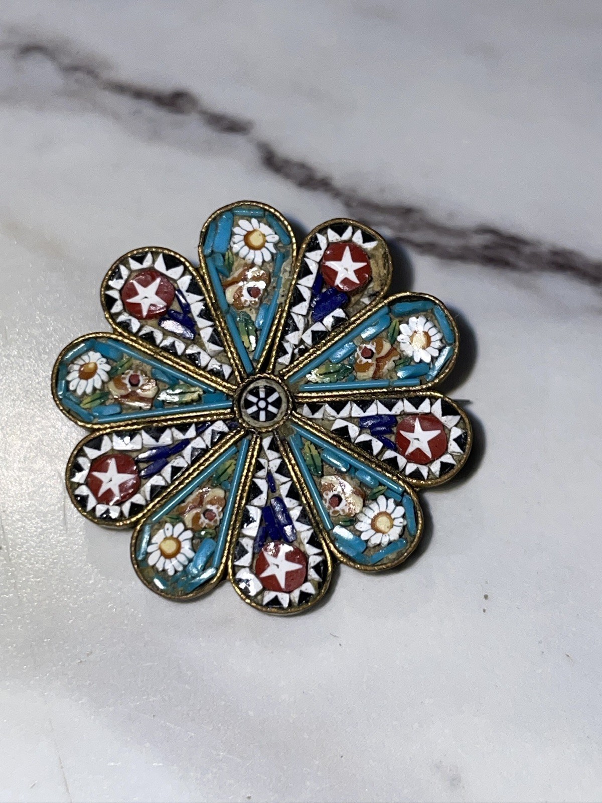 Antique Floral Micro Mosaic Jewelry LOT Earrings and Brooches