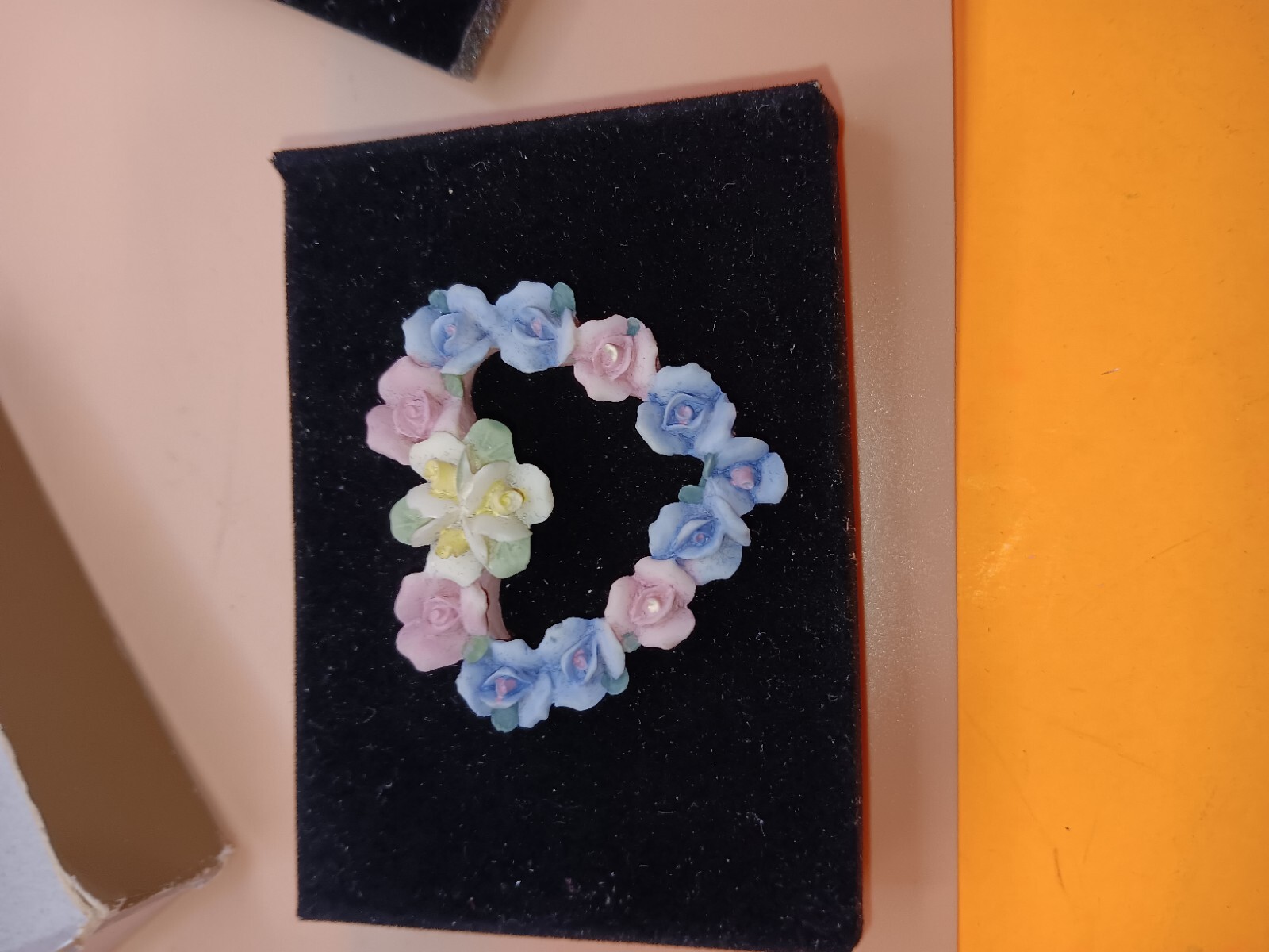 Avon Hearts and Flowers Vintage Pin Blue Pink Yellow