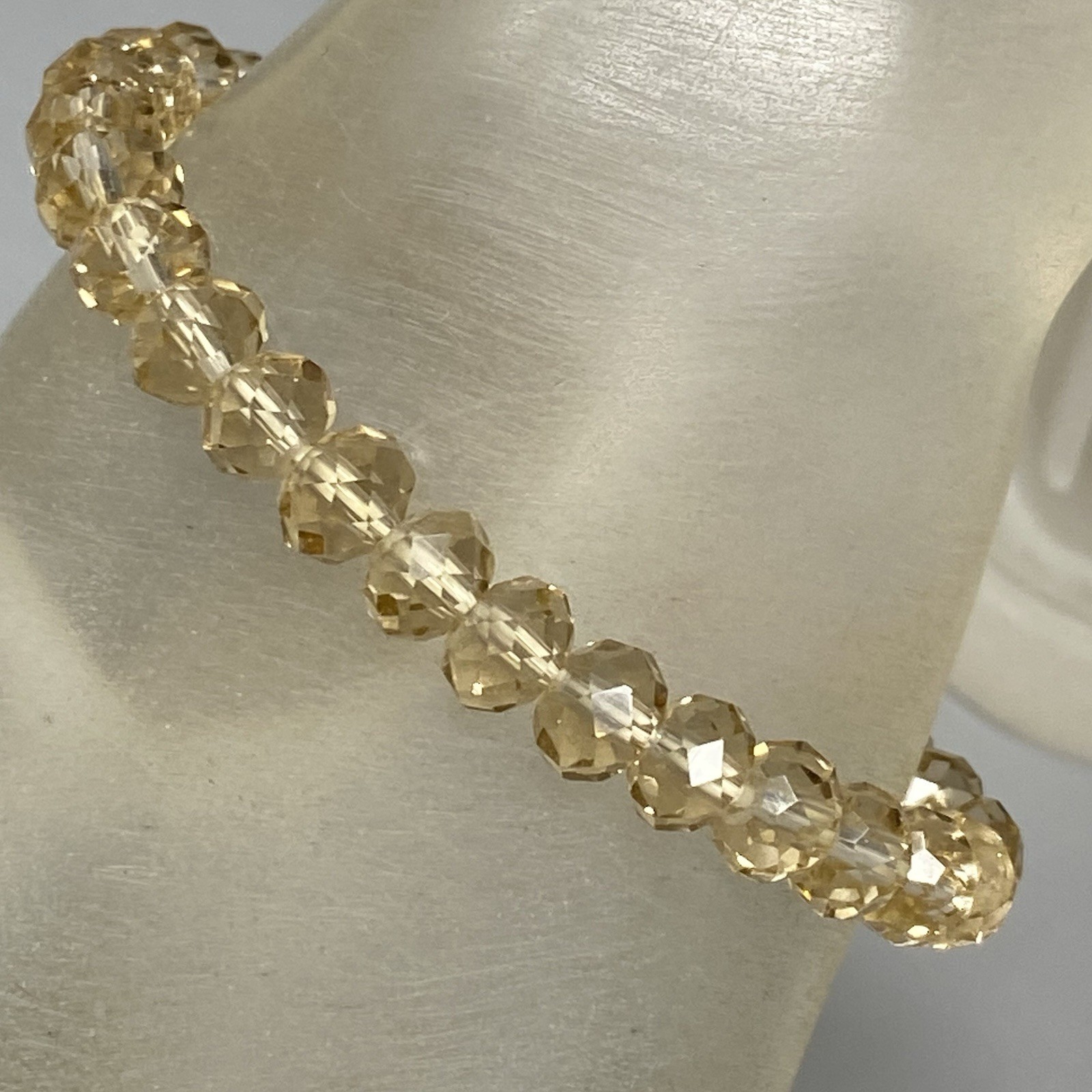 Champagne Glass Beaded Bracelet Faceted Fire Polished Coated Stretch 6.25″