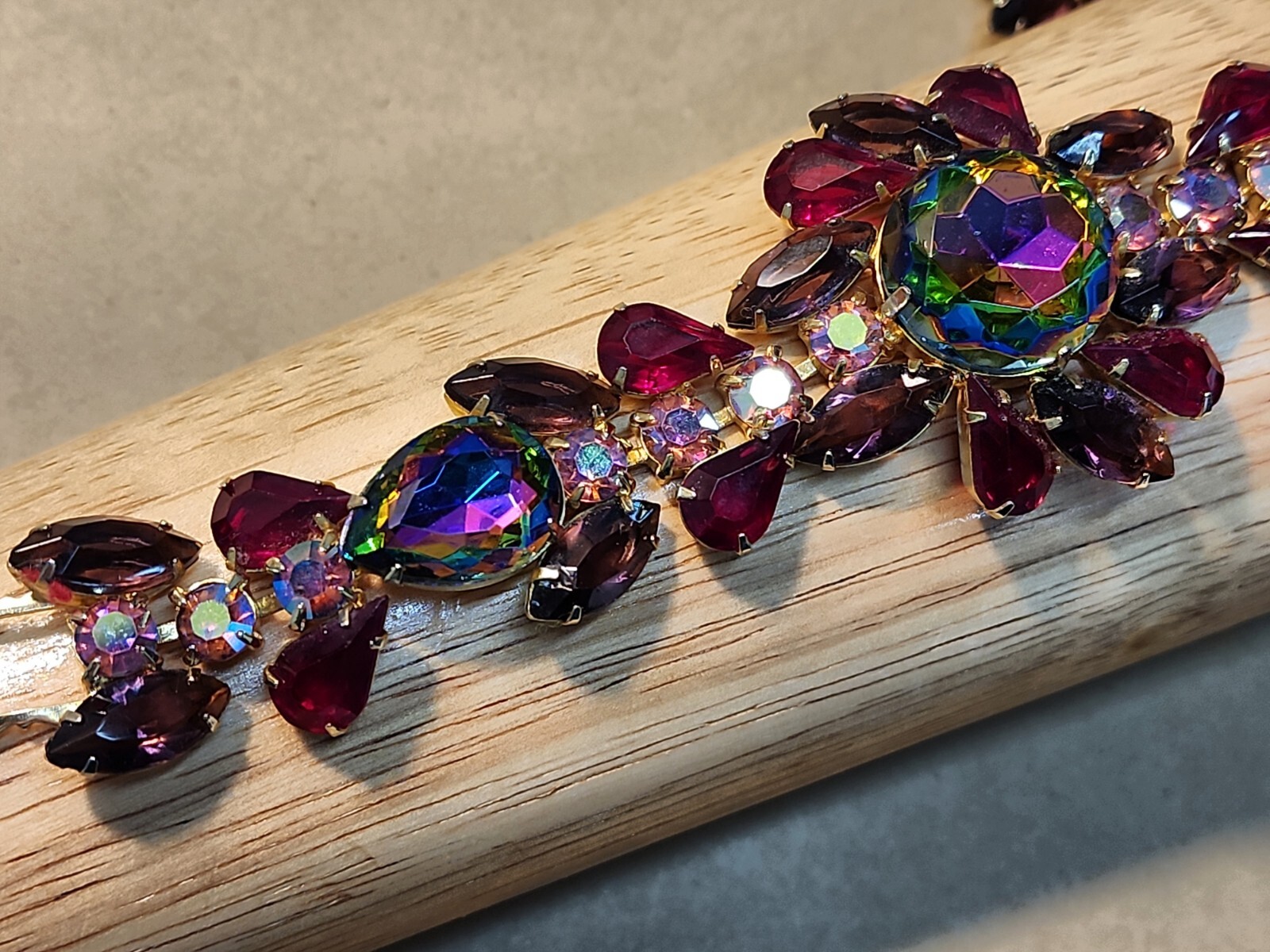Vintage Juliana Amethyst Red Watermelon Vitrail AB Demi Parure Bracelet Earrings