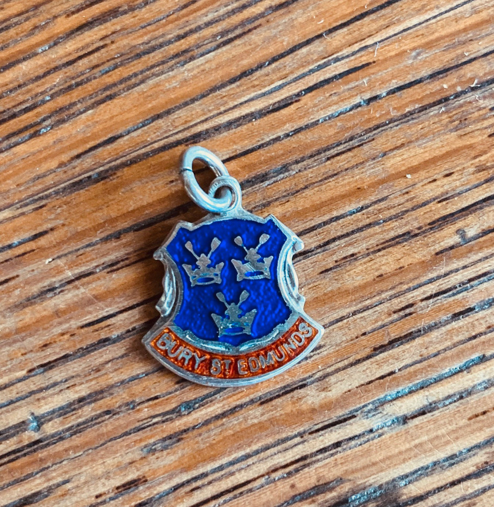 Vintage D&F DEAKIN & FRANCIS Silver and Enamel Travel Shield ~ BURY ST EDMUNDS