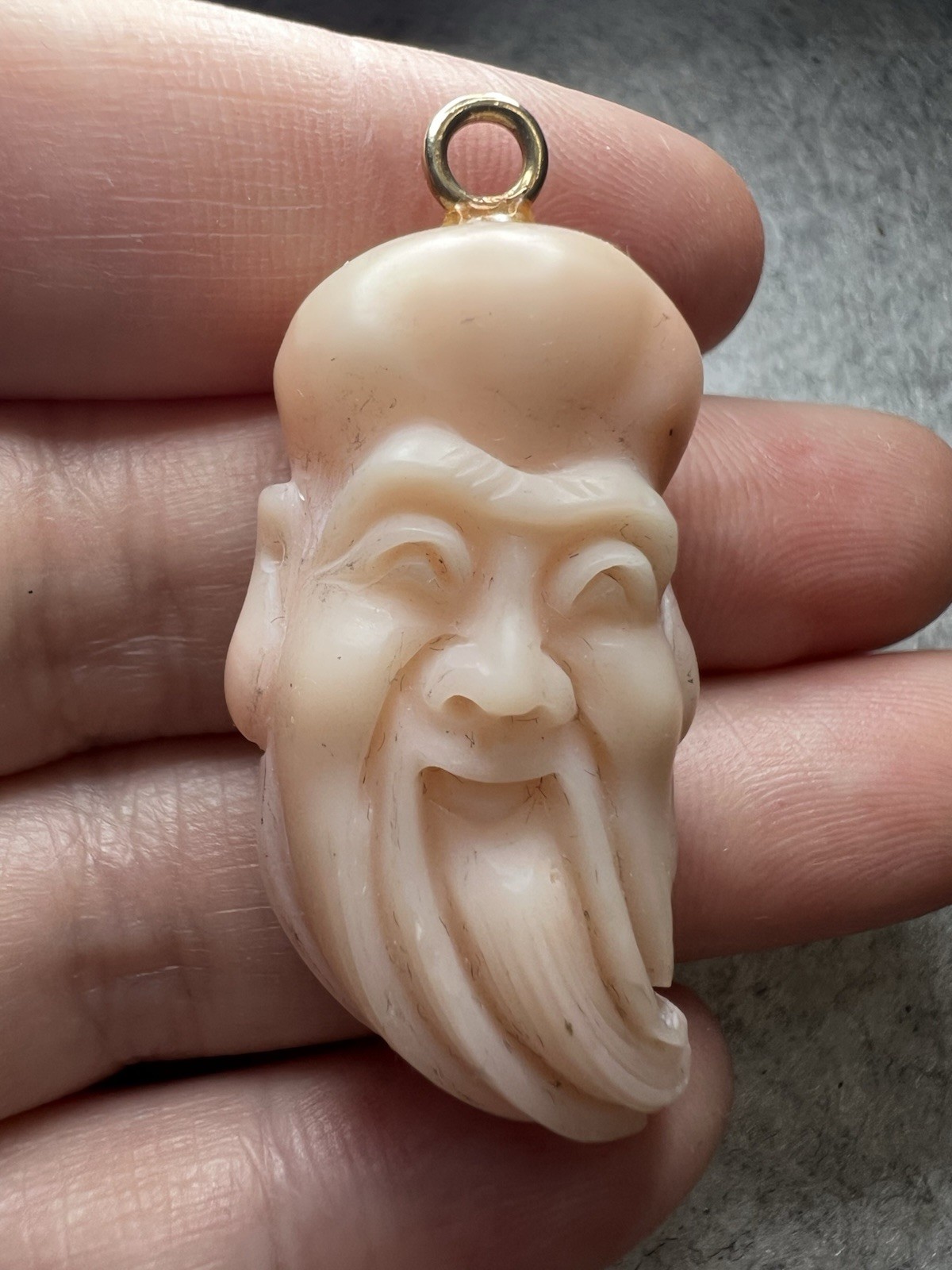 VTG Caved Angel Skin Coral Figural Pendant W Tested Solid 14k Gold Bail *Read