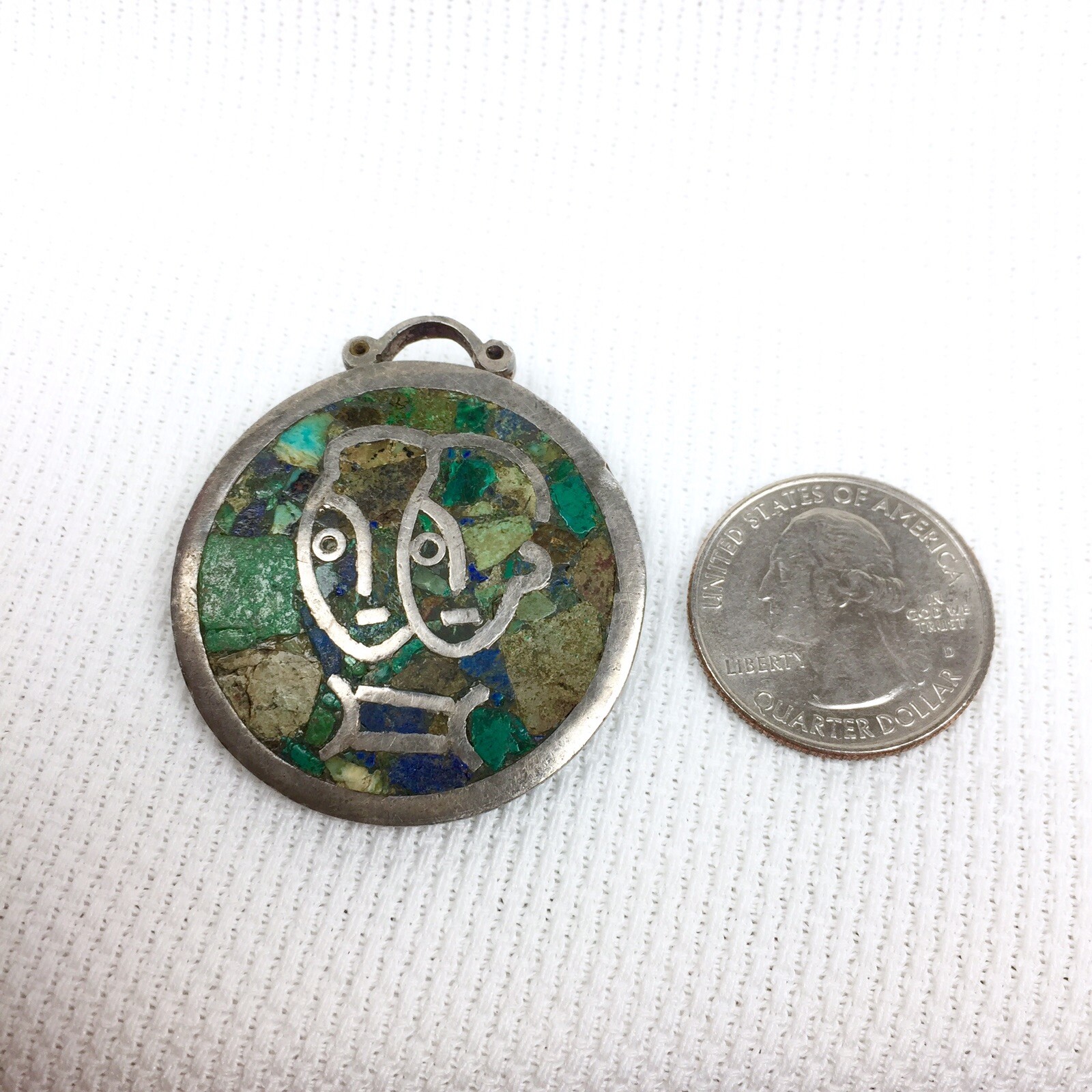 Los Castillo Mosaico Azteca Taxco Mexico Sterling Silver Brooch Zodiac Gemini