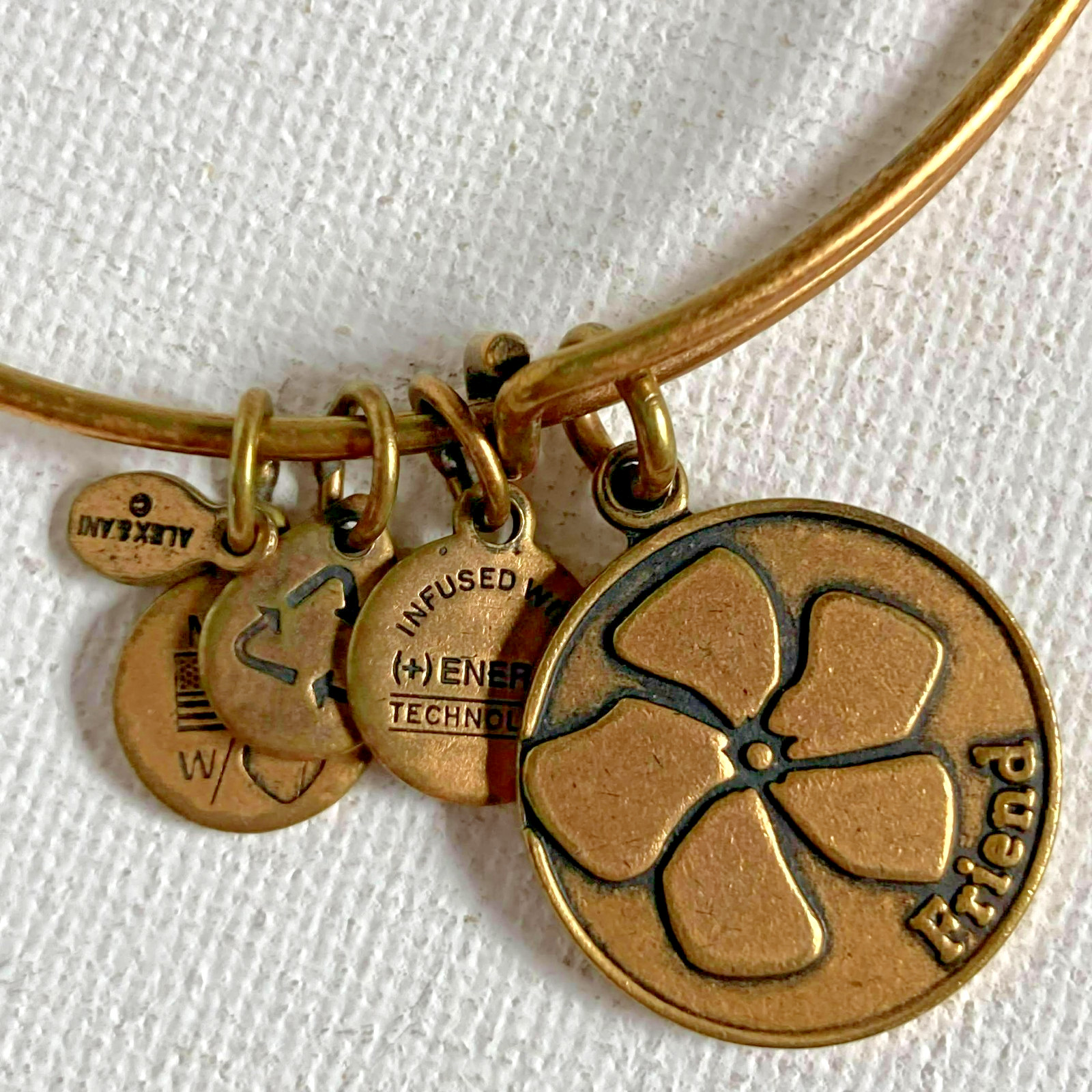 Bracelets 4 Vintage Alex and Ani Brass Friend with Flower Micky Mouse Angel Paw