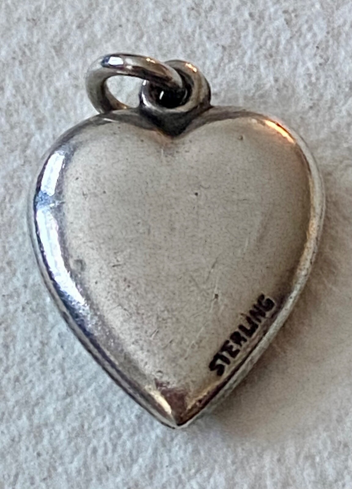 Antique Sterling Silver Puffy Heart Charm Black Enamel Mourning Pansy Flower