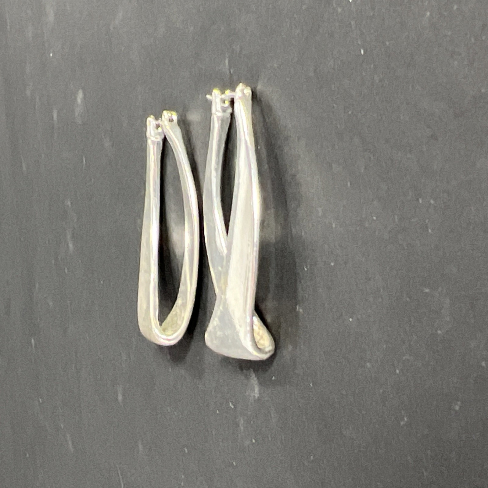 Twisted U-Hoop Earrings Dangle Drop Silver Tone Vintage