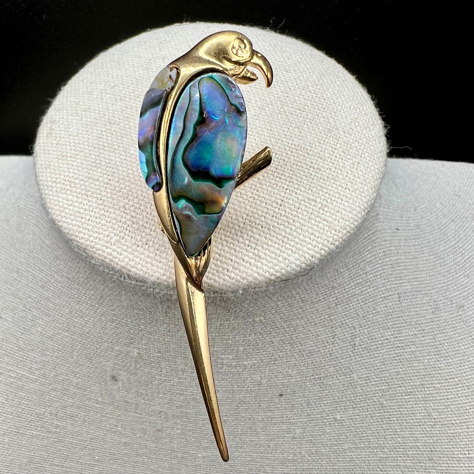 Vintage Abalone Shell Parrot Brooch Gold Tone Tropical Bird Figural Pin Jewelry