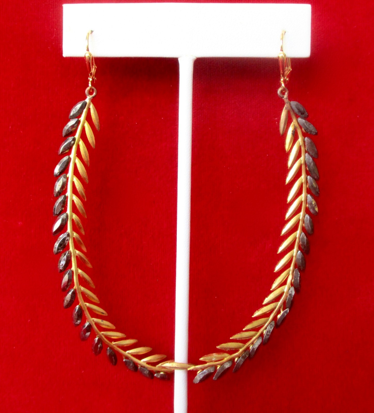 Pair of Antique Cut Steel & Brass “Shoulder Duster” Branch Earrings