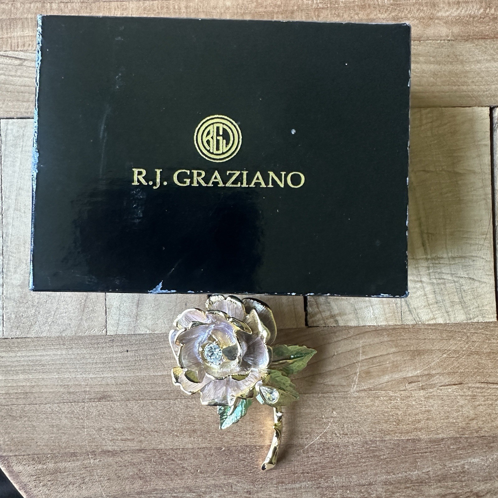 VTG RJ Graziano Flower Angel Turtle 4 Brooch Pins 1.5-2.5 Inch Crystal Acrylic