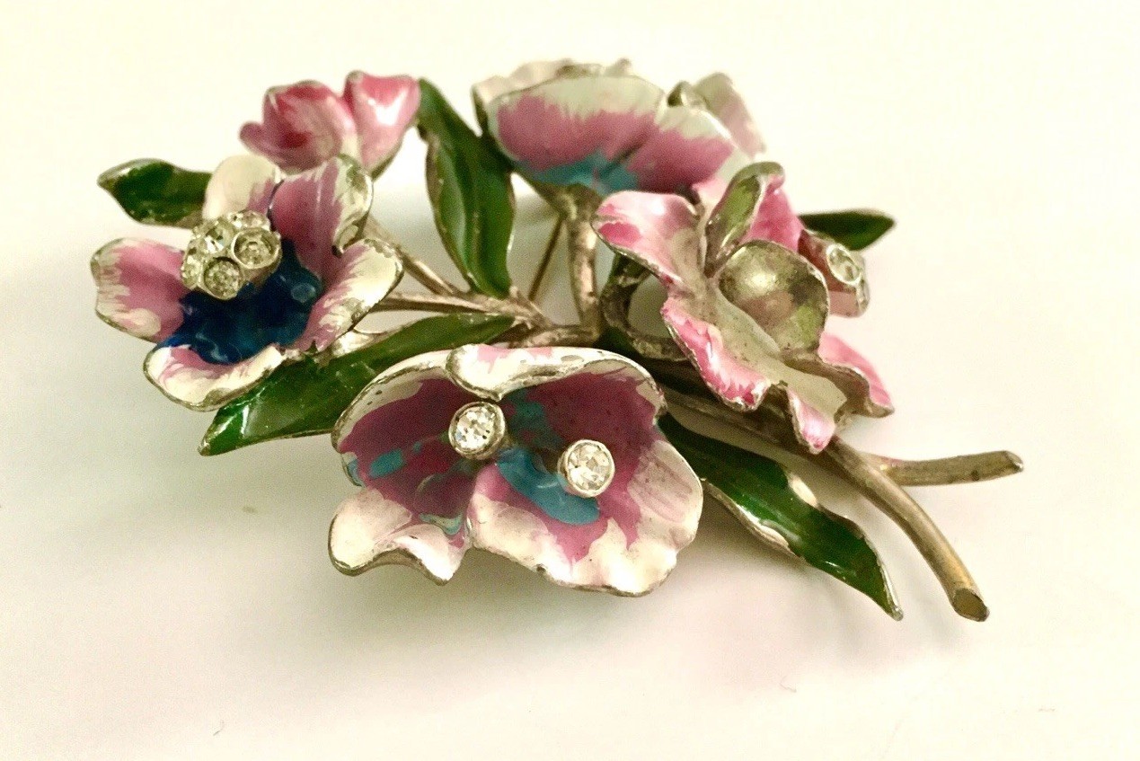 Vintage Pot Metal Floral Brooch Bouquet