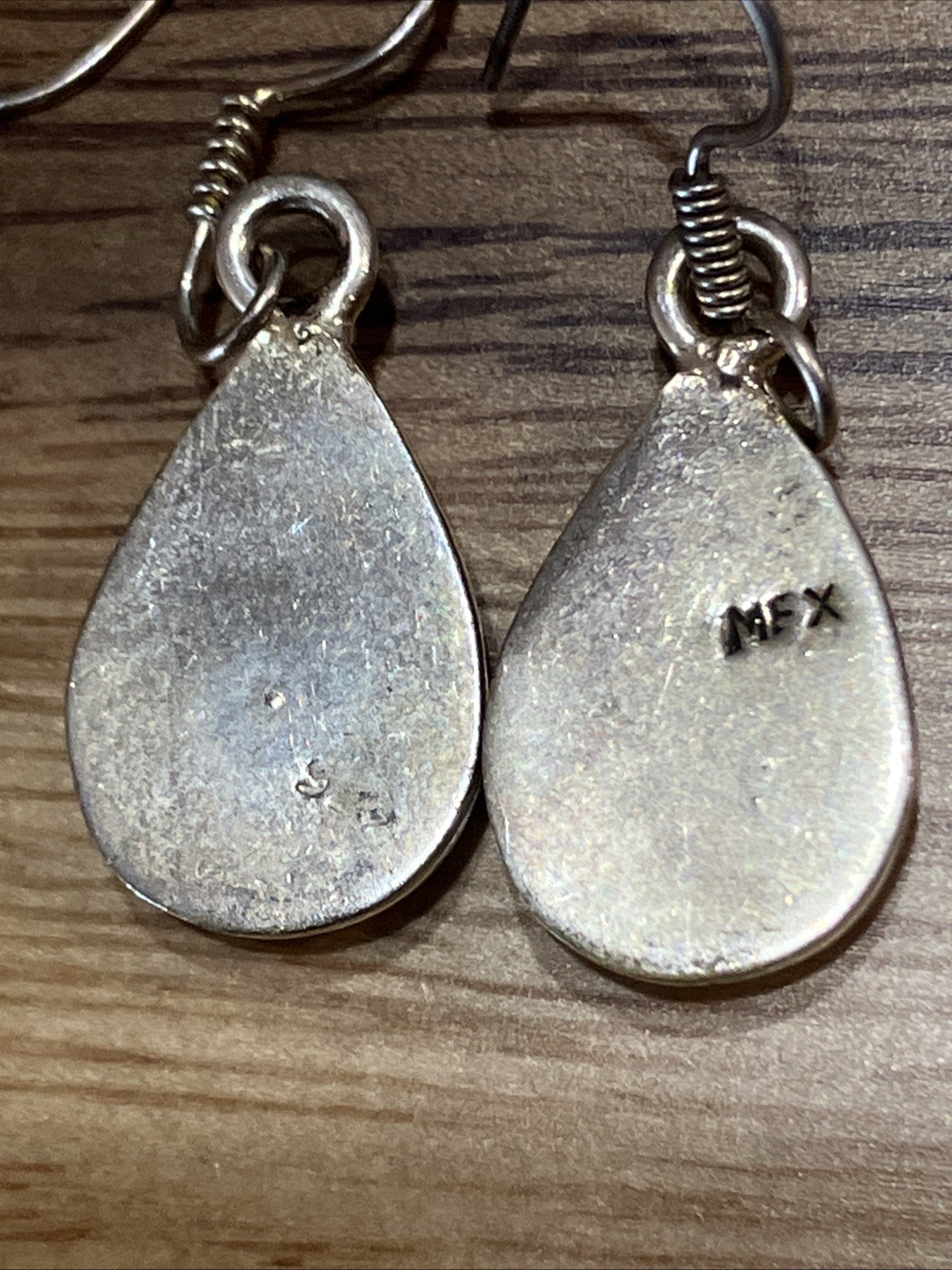 Vintage Mexico Silver Blue Opal Druzy Teardrop Oval Hook Drop Earrings Estate