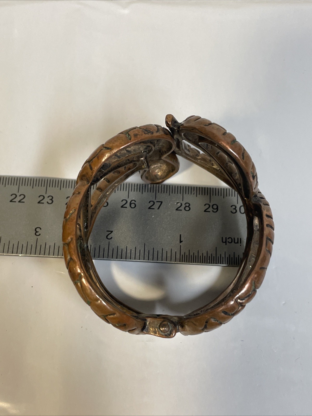 1970 – 1980 Copper Coiled Snake Biker Goth Western Hinged Bracelet Vtg Gem Eyes