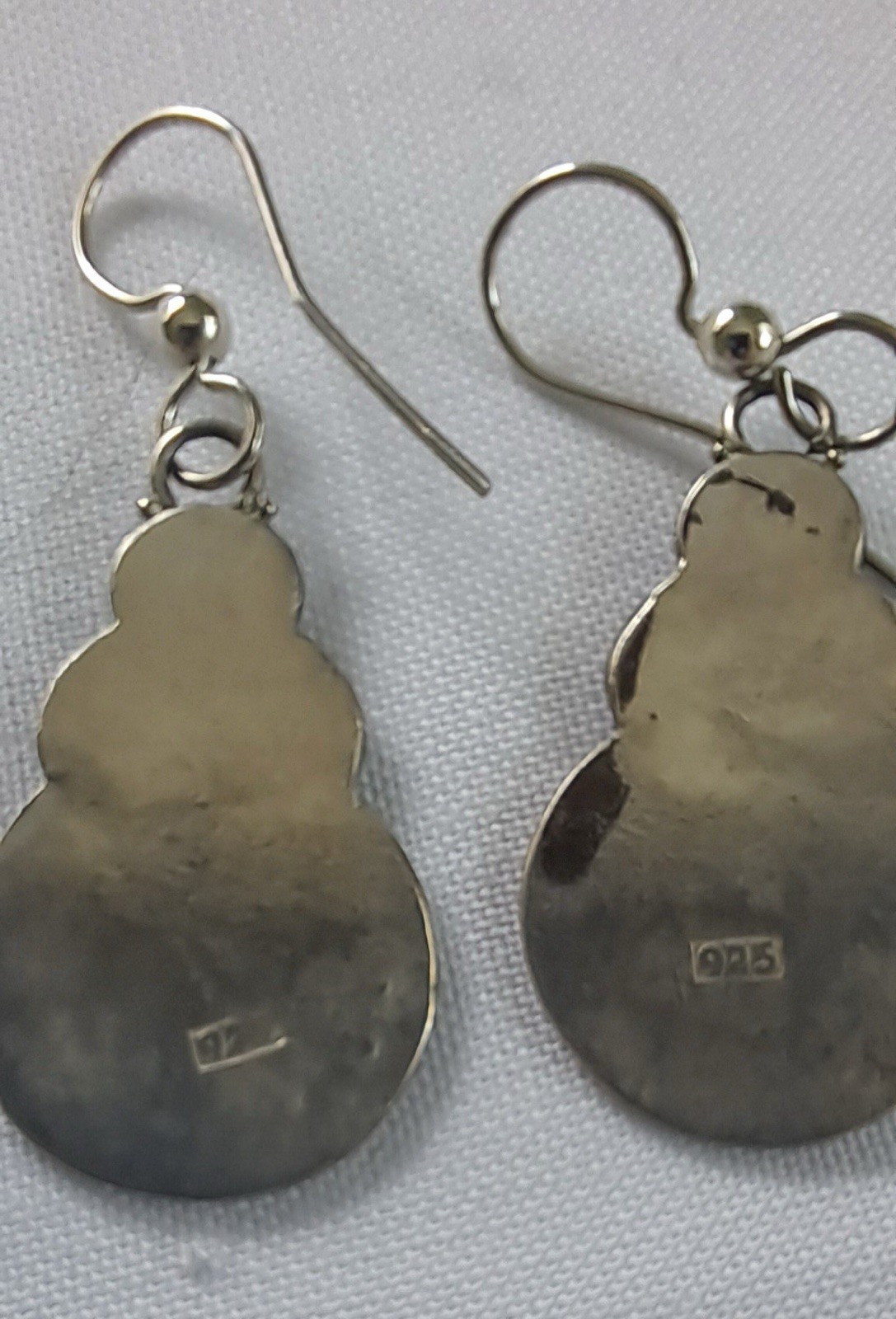 Vintage Oxidized Sterling Silver Mother of Pearl Oval White Dangle Earrings