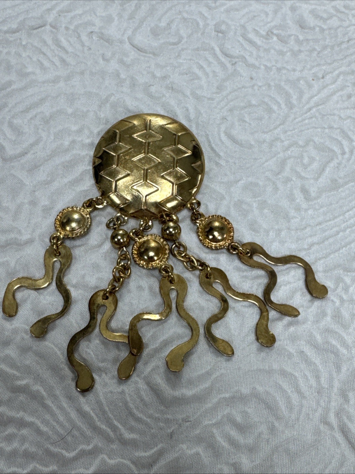 Vintage Gold-Tone Multi-Chain Dangle Artistic Octopus Statement 3.5” Earrings
