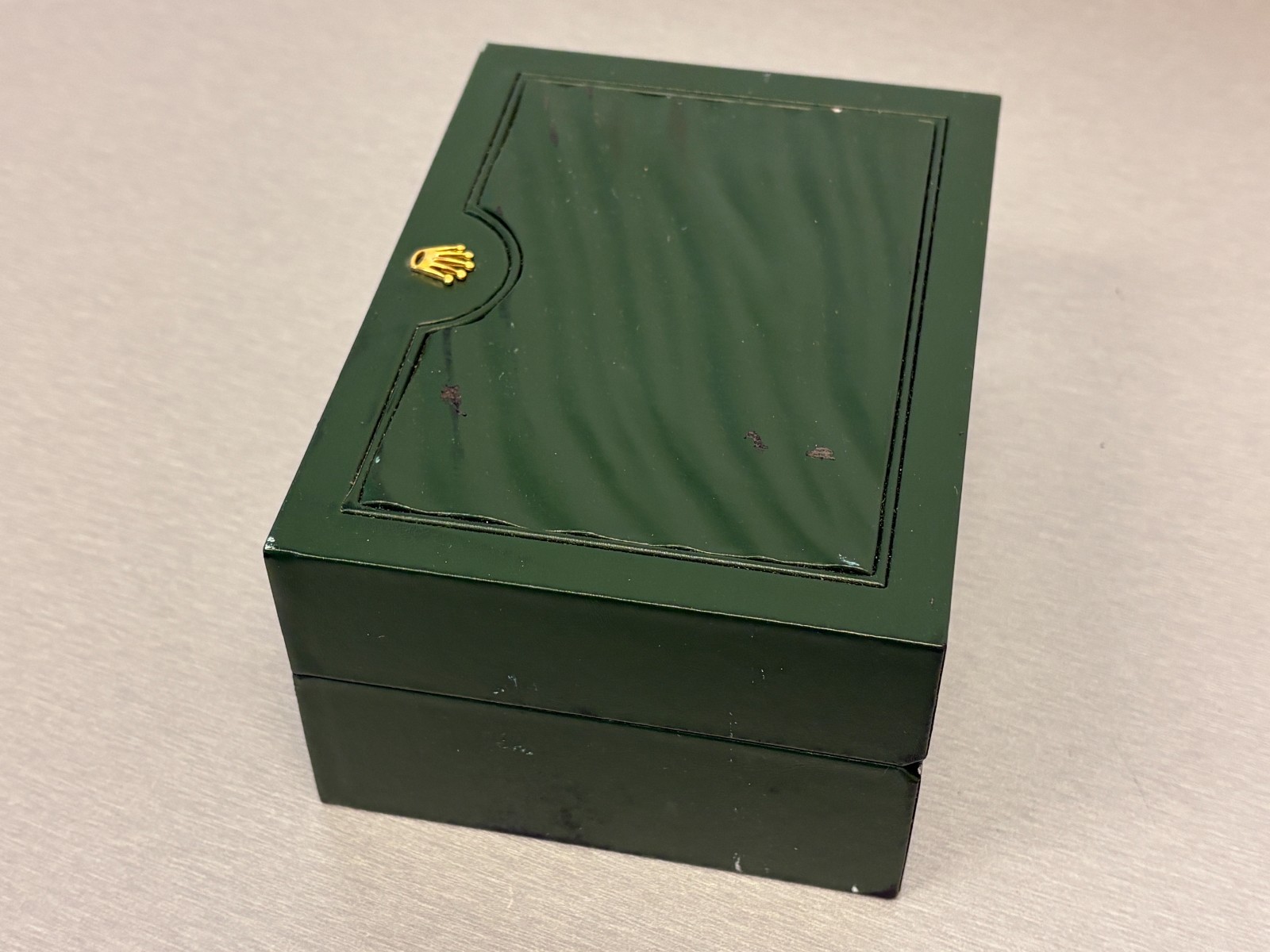 AUTHENTIC GREEN WAVE PATTERN ROLEX WRIST WATCH DISPLAY BOX- NICE!