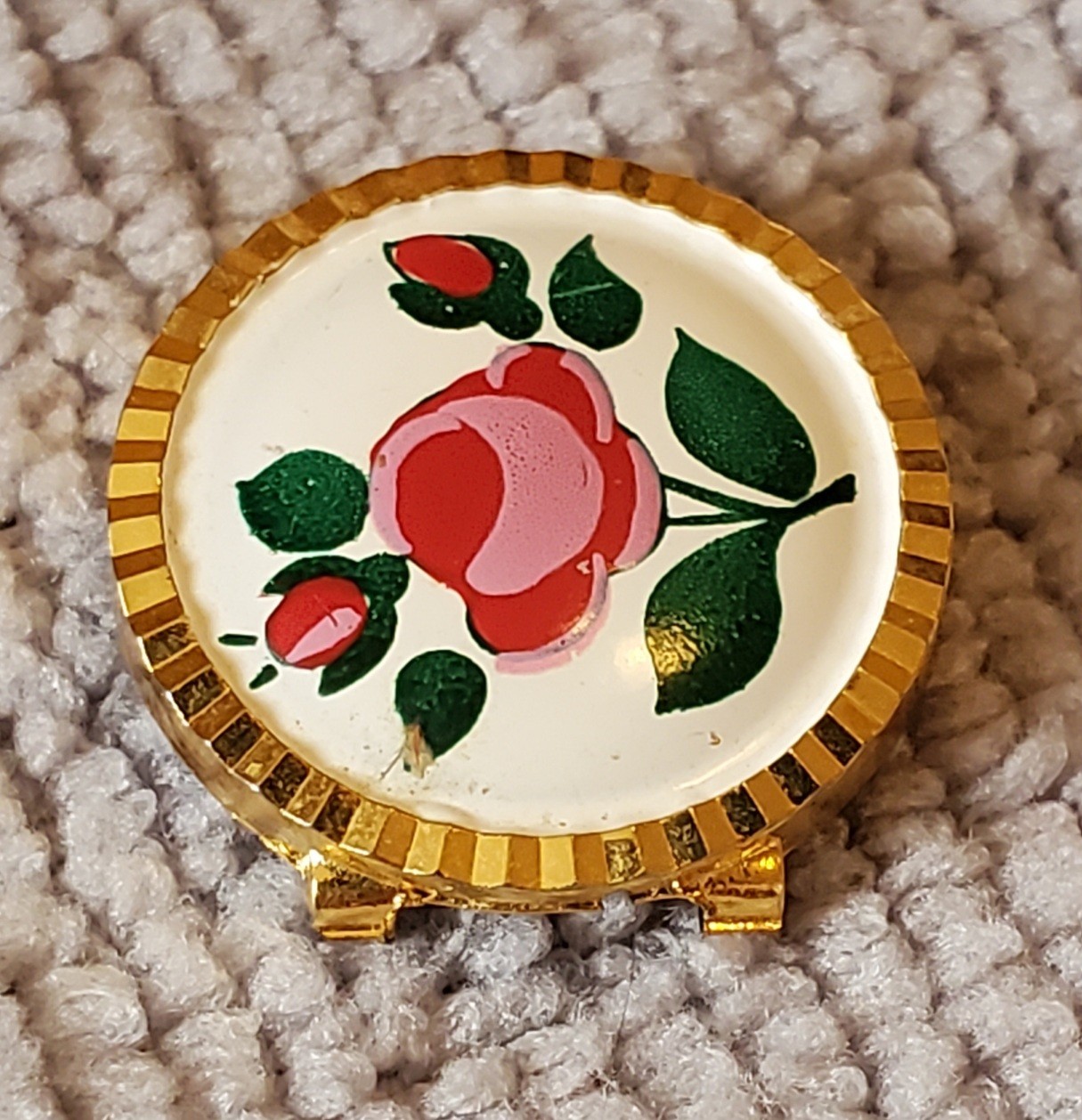 Vintage Buler Manual Gold Plate Enamel Rose Bracelet W/Face Cover Needs Repairs