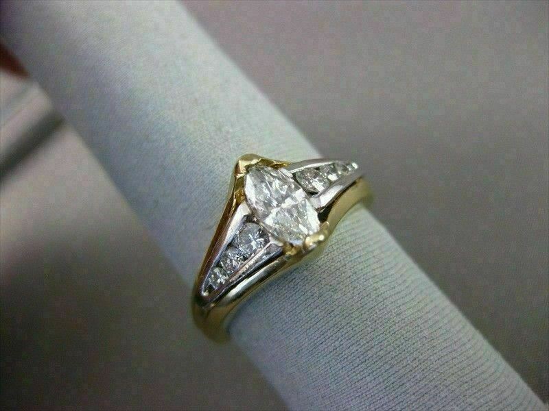 ESTATE .85CT DIAMOND 14K 2 TONE GOLD MARQUISE TENSION SET ENGAGEMENT RING #16335