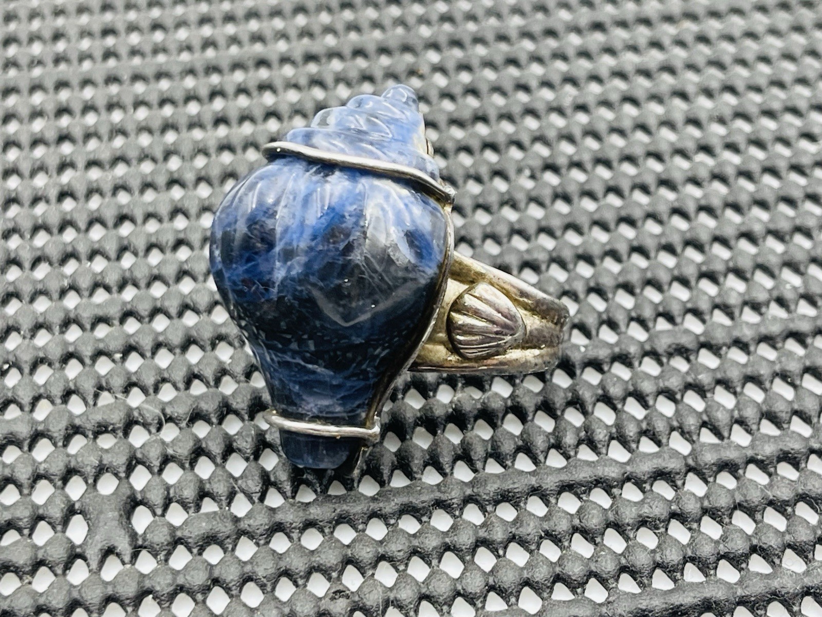 Amy Kahn Russell Vintage Sterling Silver Blue Sodalite Conch Shell Ring Size 7.5