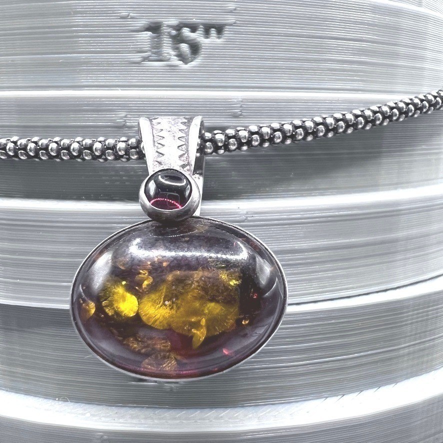 Sterling Silver Baltic Amber Necklace Antiqued Popcorn Chain 16″ 12g Signed