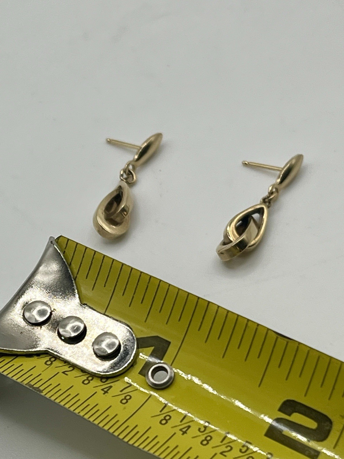 Vintage Gold Tone Double Teardrop Loop Post Dangle Drop Earrings 1” NO BACKS