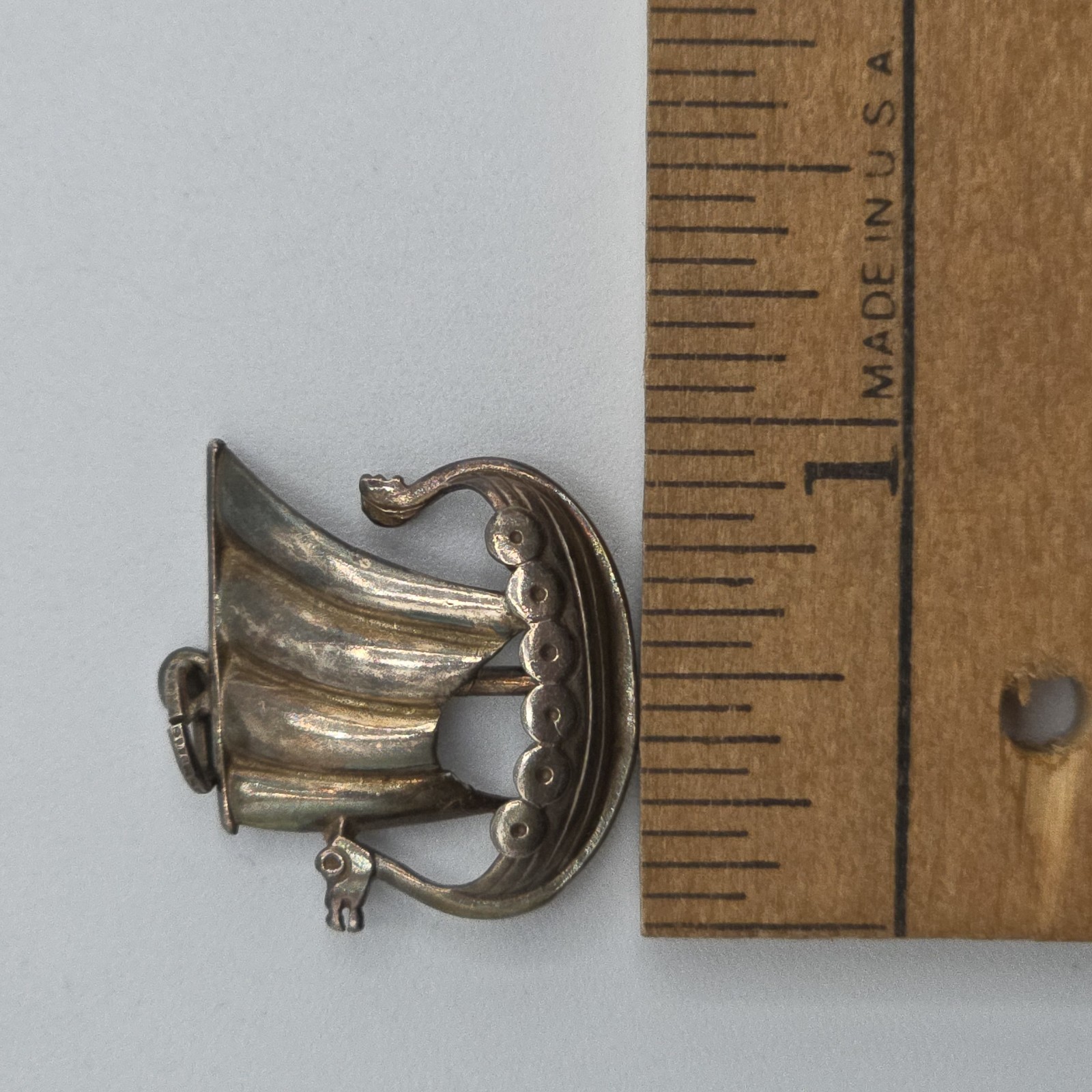VTG Viking Ship Pendant Silver Dragon Boat Norse Nautical Unmarked 7g 1″ READ